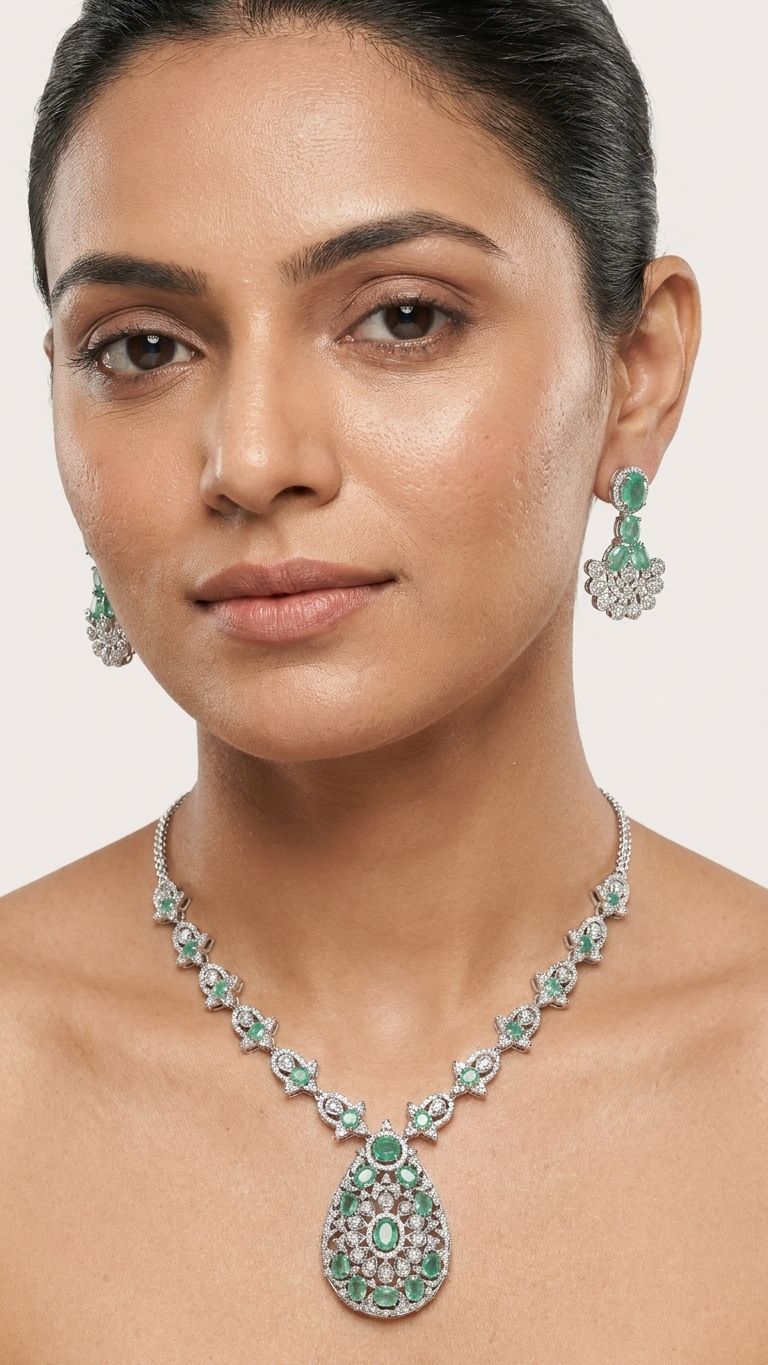 Emerald Necklace view 2 — Necklaces in 92.5 Sterling Silver