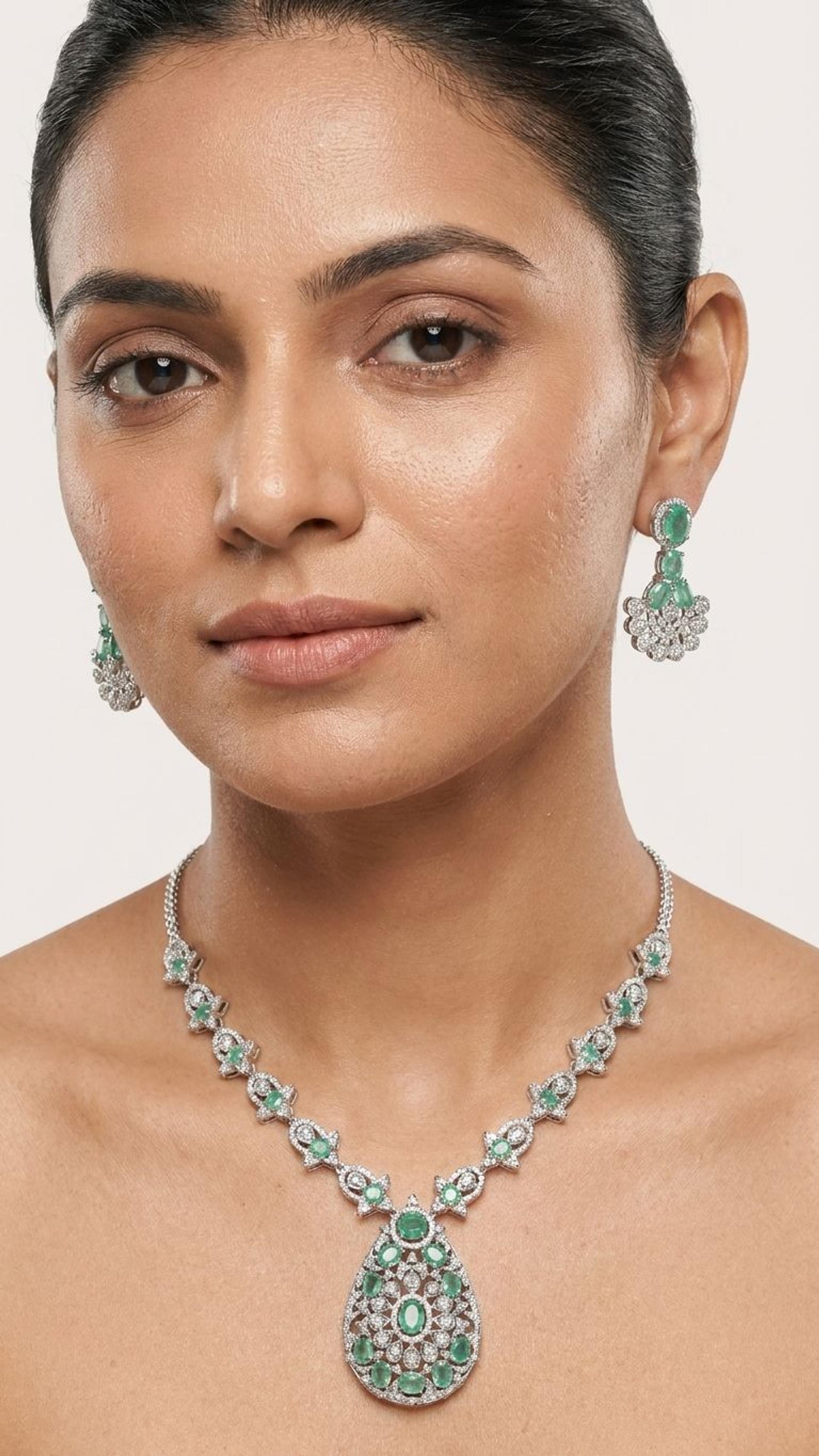 Emerald Necklace view 2 — Necklaces in 92.5 Sterling Silver