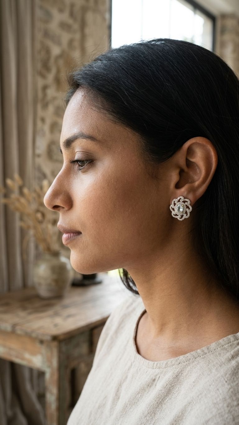 Aquamarine Stud view 2 — Studs in 92.5 Sterling Silver