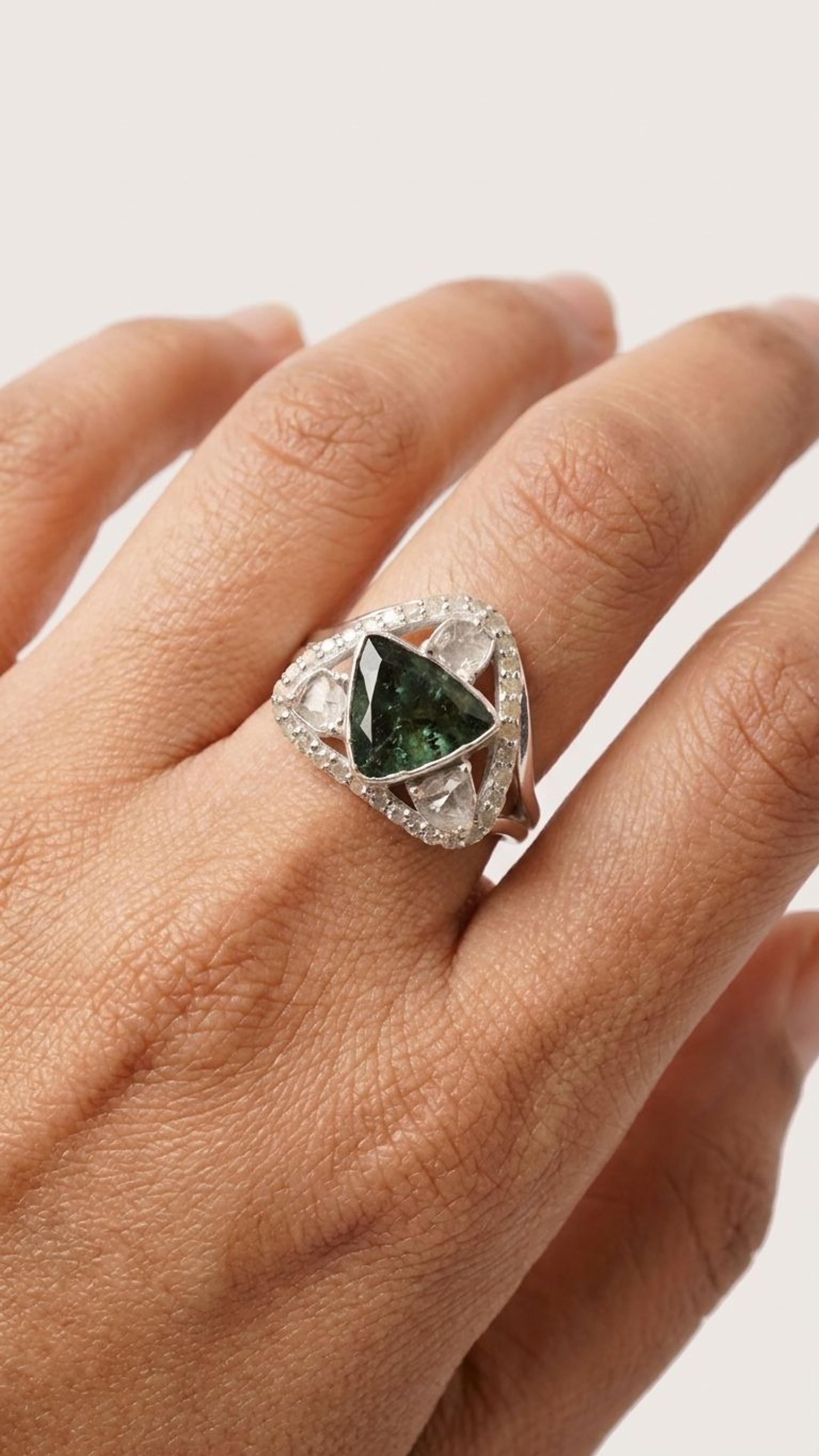 Diamond Polki Ring view 4 — Rings in 92.5 Sterling Silver