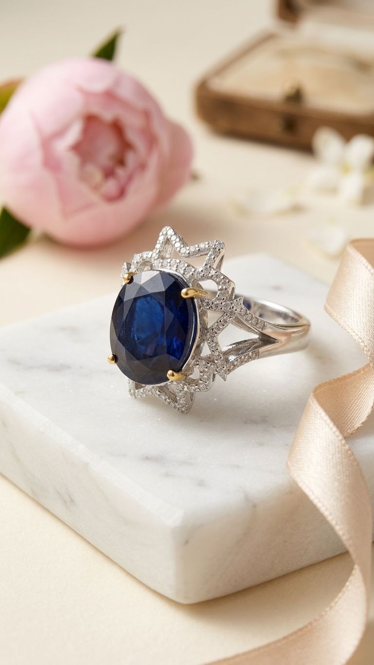 Blue Sapphire Defuse Ring view 4 — Rings in 92.5 Sterling Silver