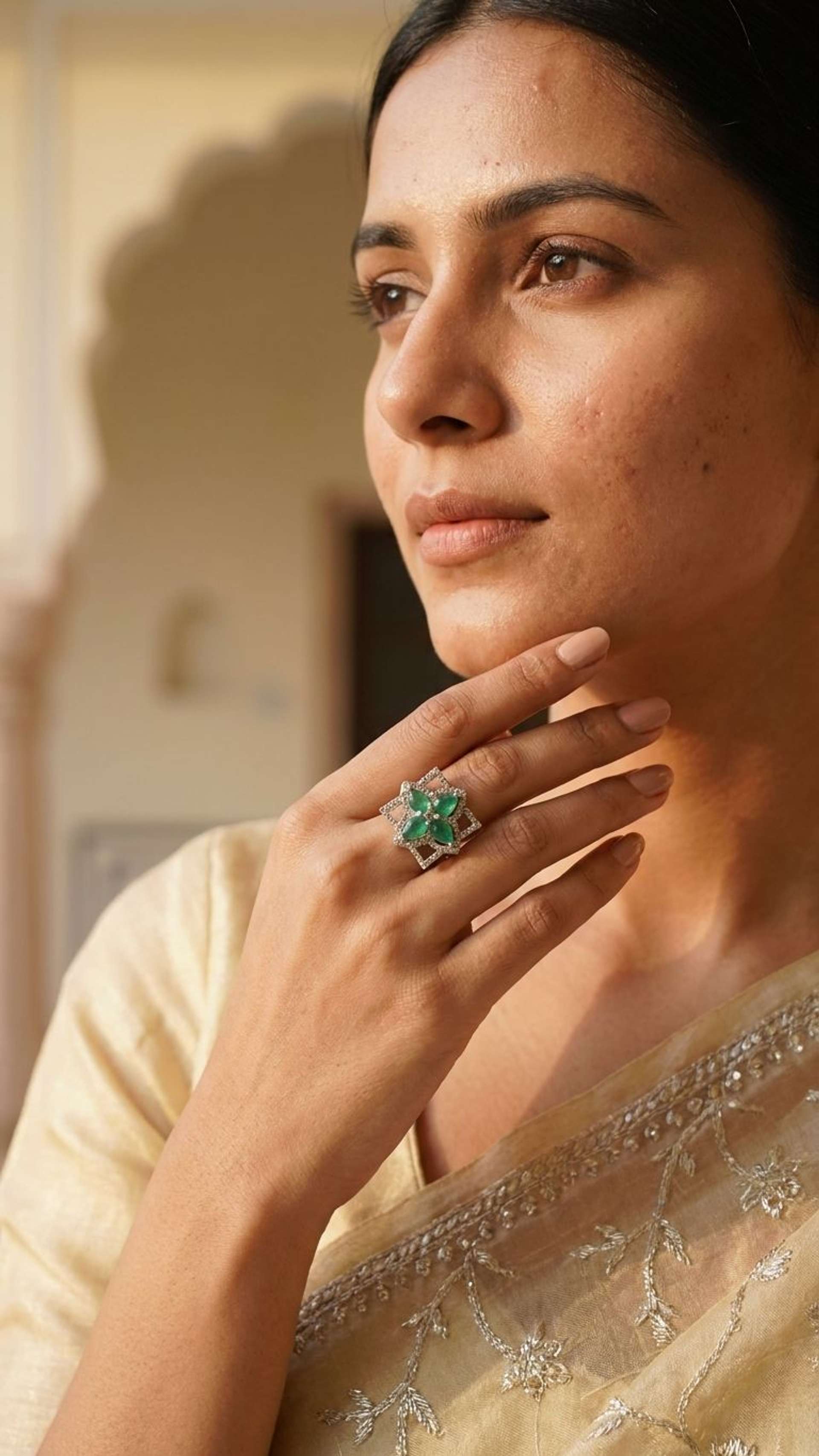 Emerald Ring in 92.5 sterling silver by Surya Jewellers Jaipur