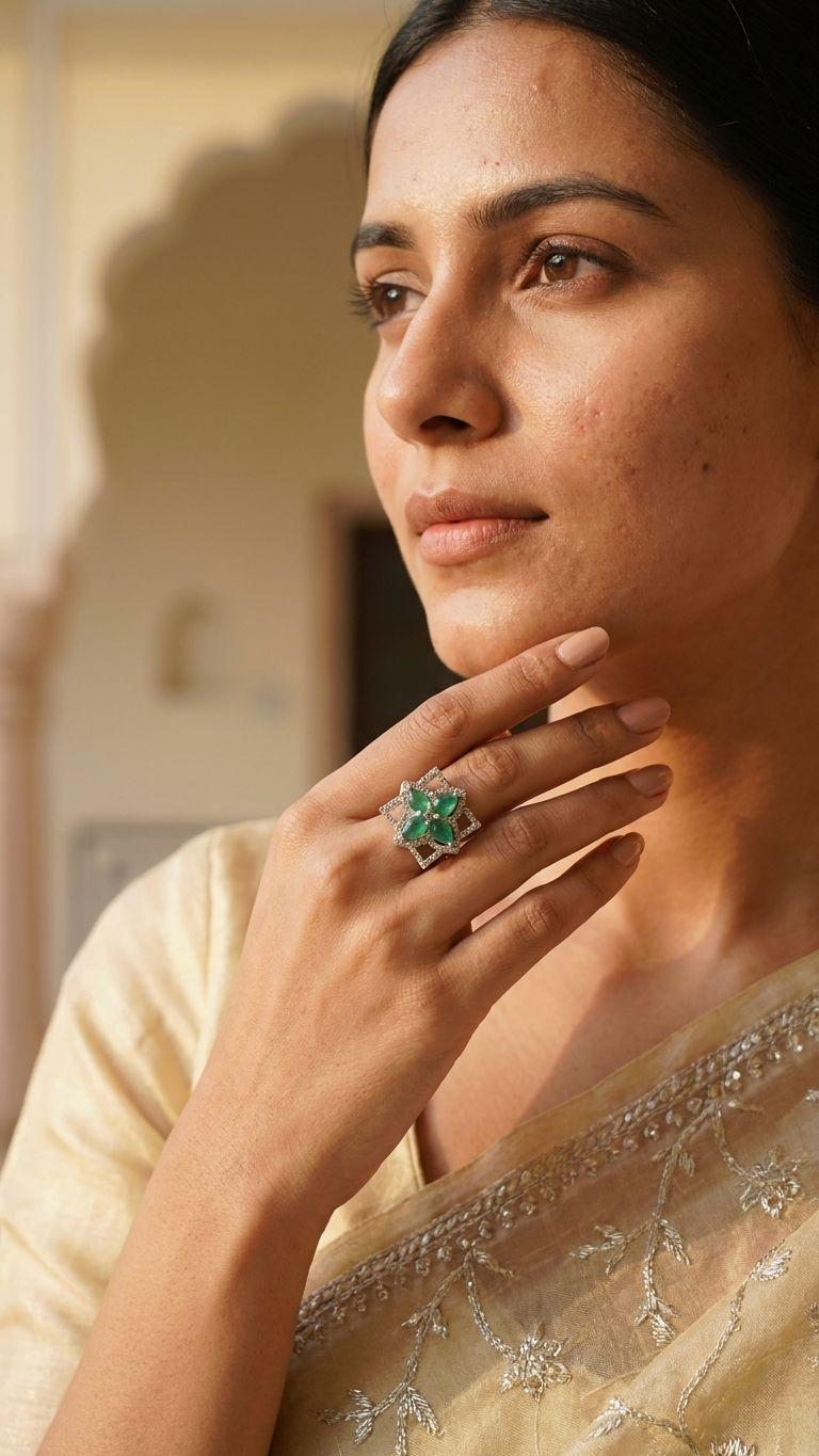 Emerald Emerald Ring in 92.5 Sterling Silver — Surya Jewellers Jaipur