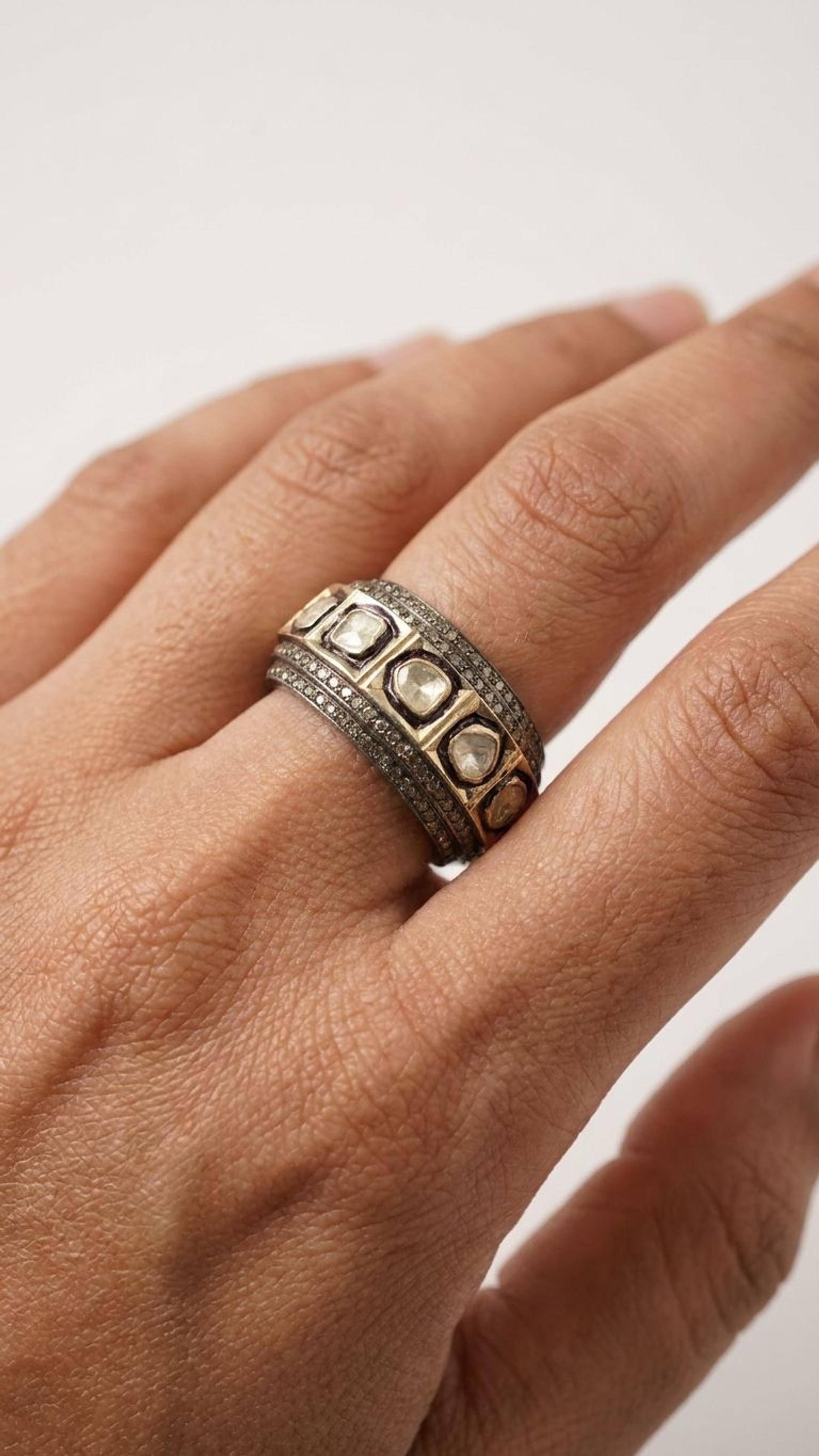 Diamond Polki Ring view 4 — Rings in 92.5 Sterling Silver