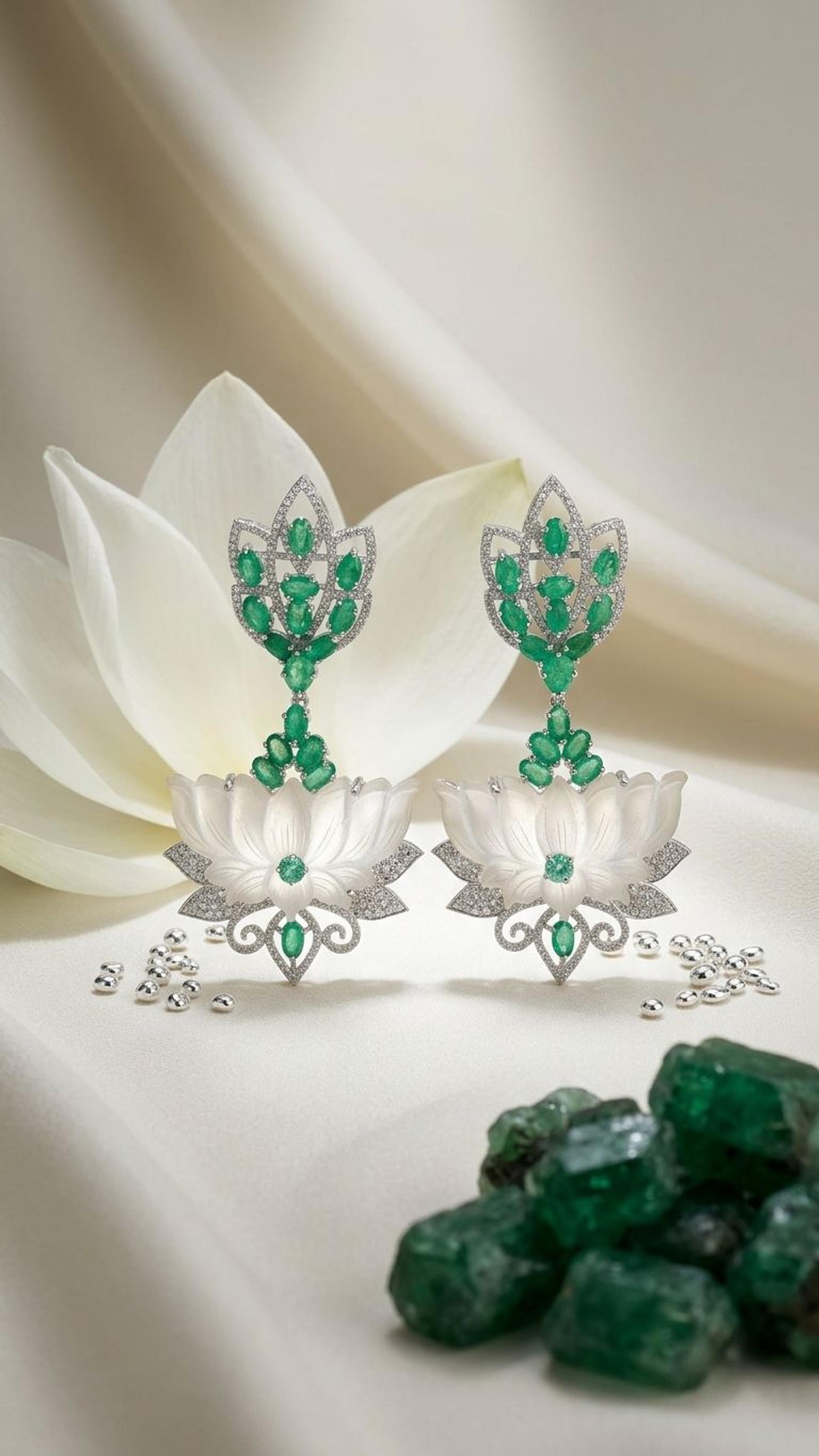 Crystal Emerald Earrings view 2 — Earrings in 92.5 Sterling Silver