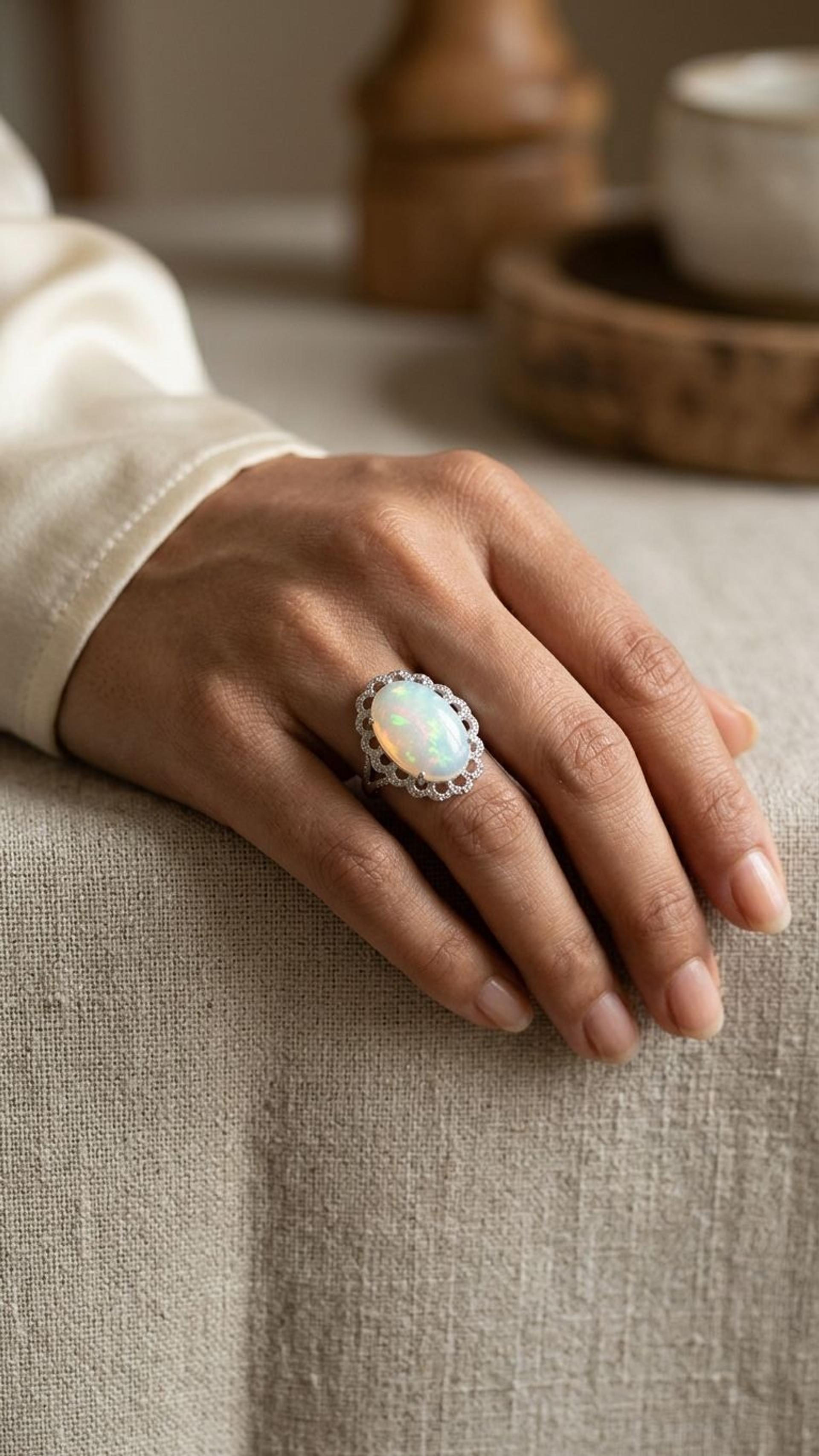 White Opal Ring view 4 — Rings in 92.5 Sterling Silver