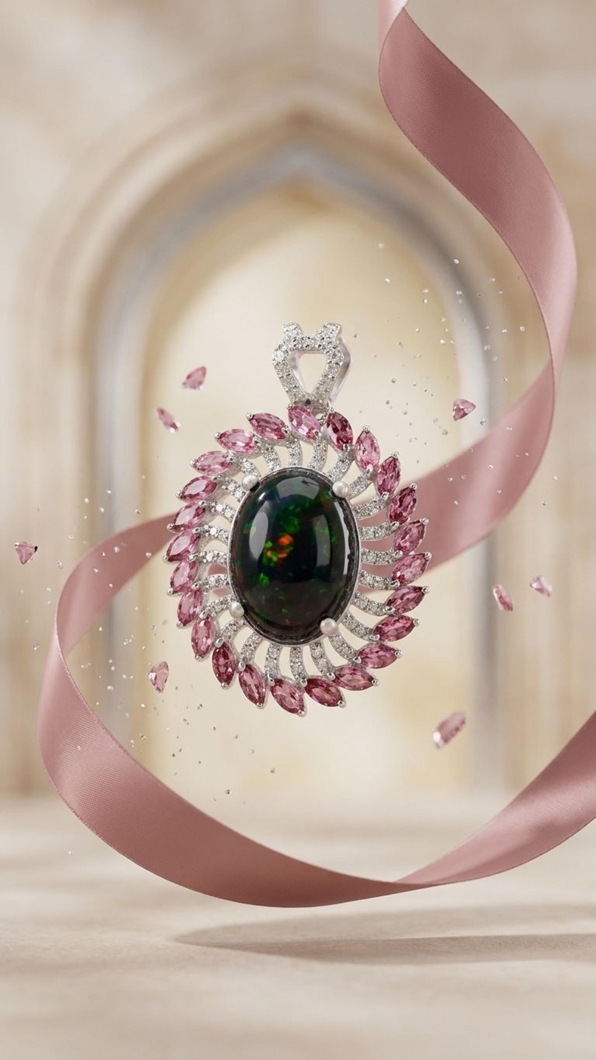 Opal Tourmaline Pendant view 2 — Pendants in 92.5 Sterling Silver