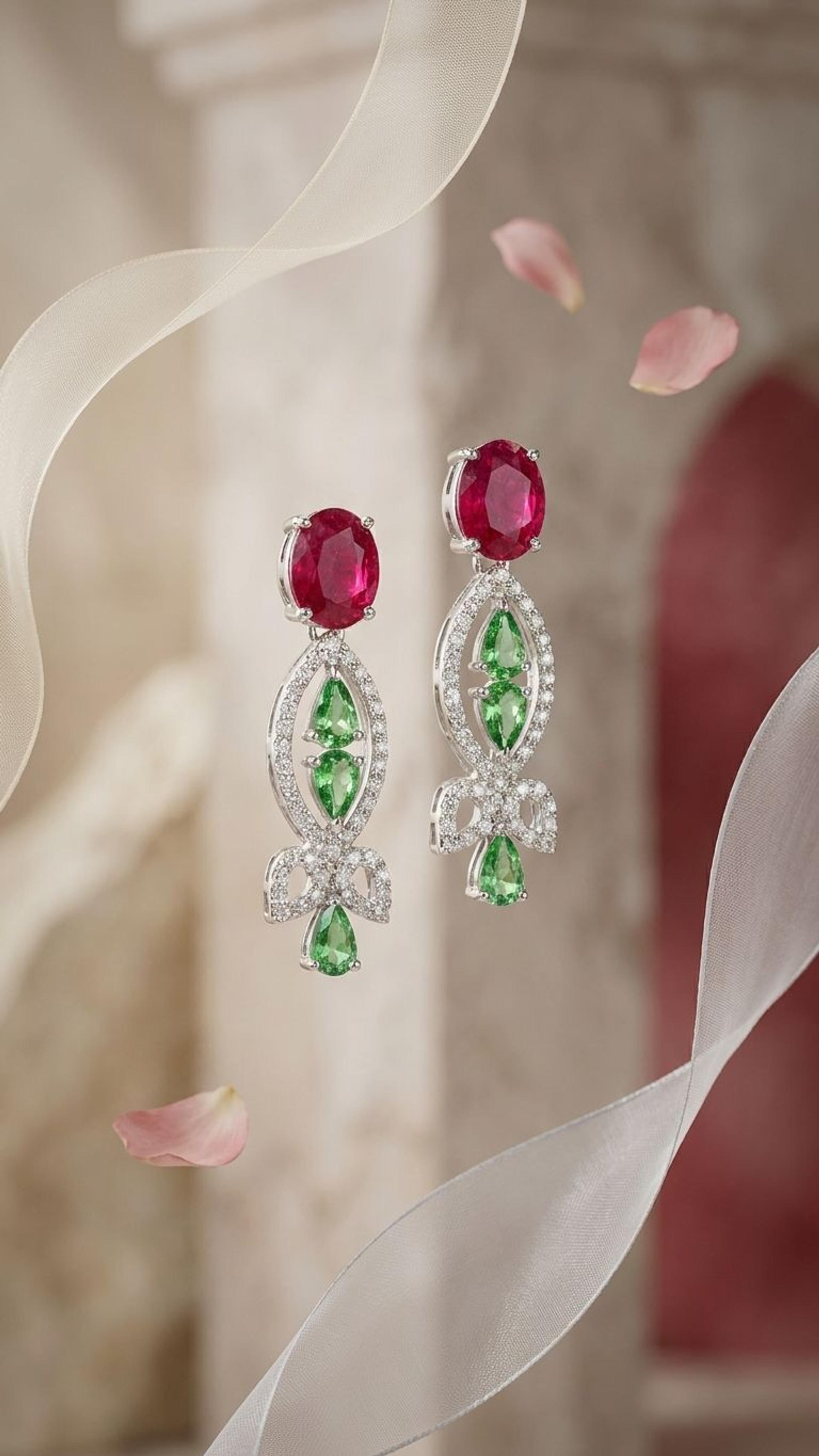 Ruby Tsavorite Earrings view 2 — Earrings in 92.5 Sterling Silver