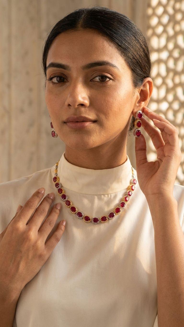 Ruby Ruby Necklace in 92.5 Sterling Silver — Surya Jewellers Jaipur