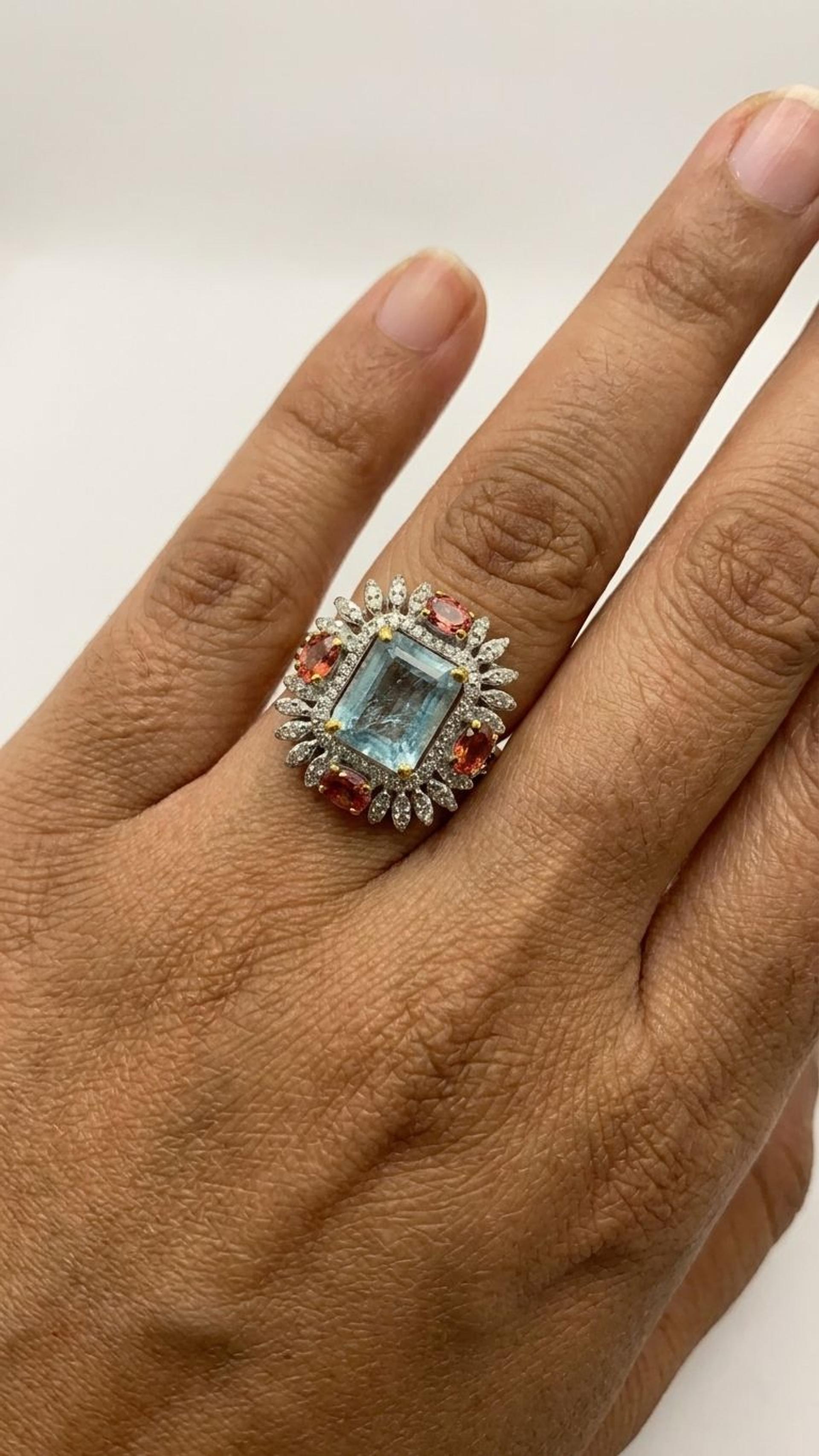 Aquamarine Multi Sapphire Ring view 2 — Rings in 92.5 Sterling Silver