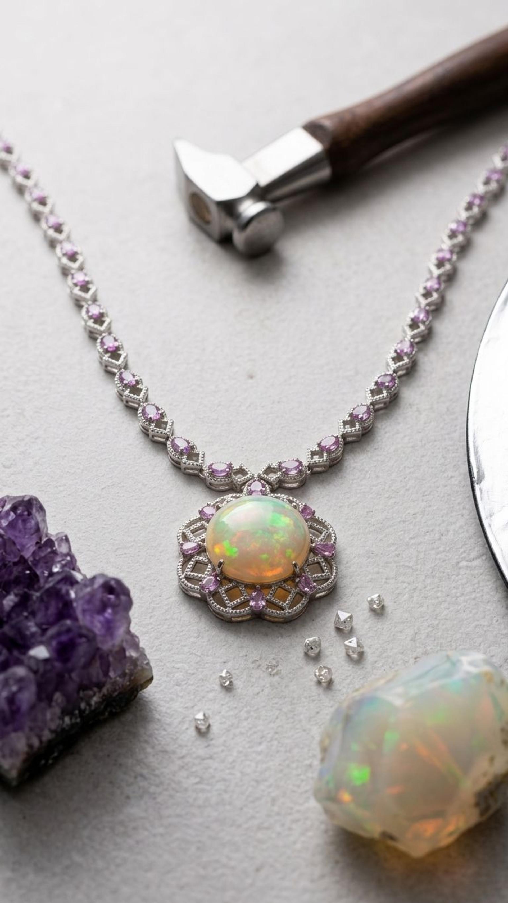 Opal Pink Sapphire Necklace view 2 — Necklaces in 92.5 Sterling Silver