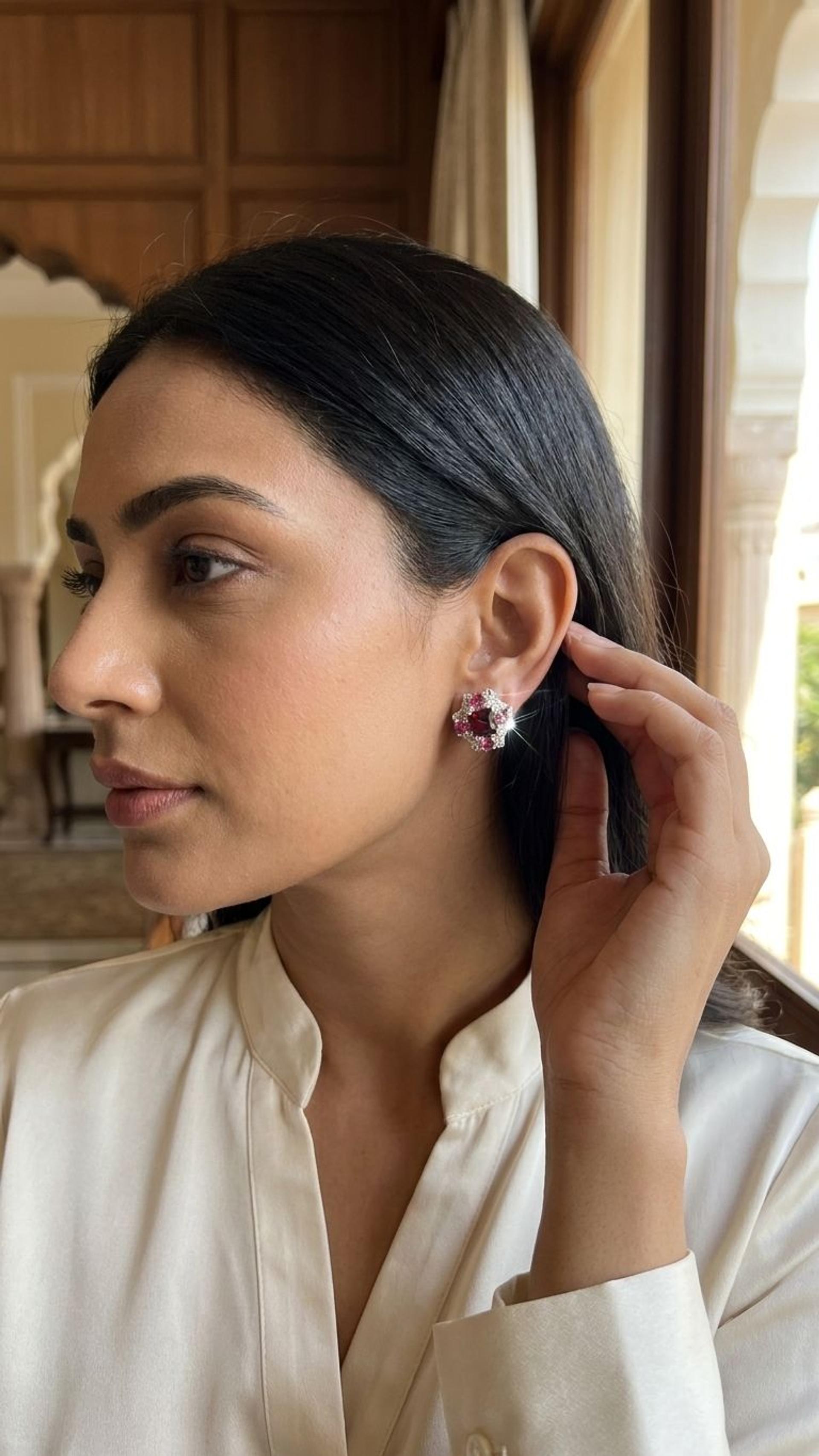 Garnet Tourmaline Stud view 3 — Studs in 92.5 Sterling Silver