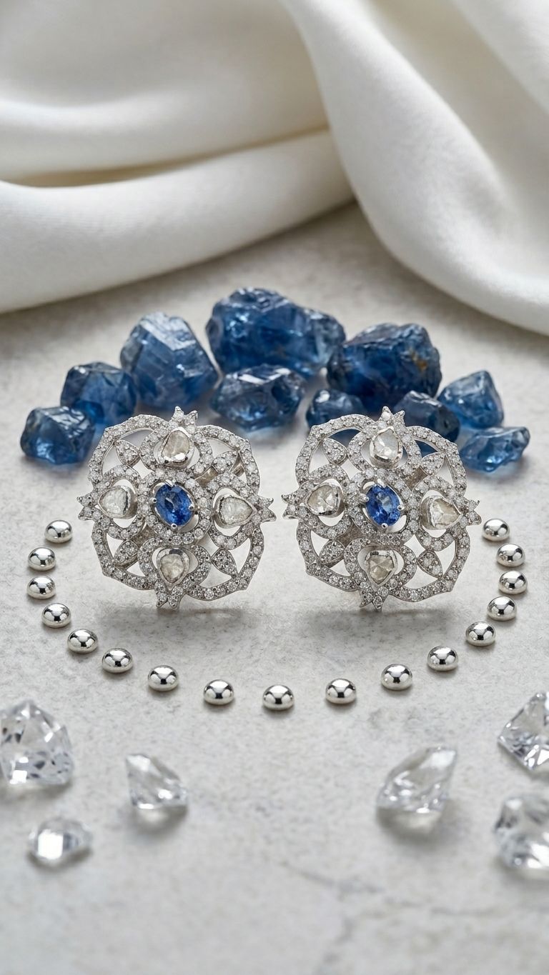 Tanzanite Stud view 3 — Studs in 92.5 Sterling Silver