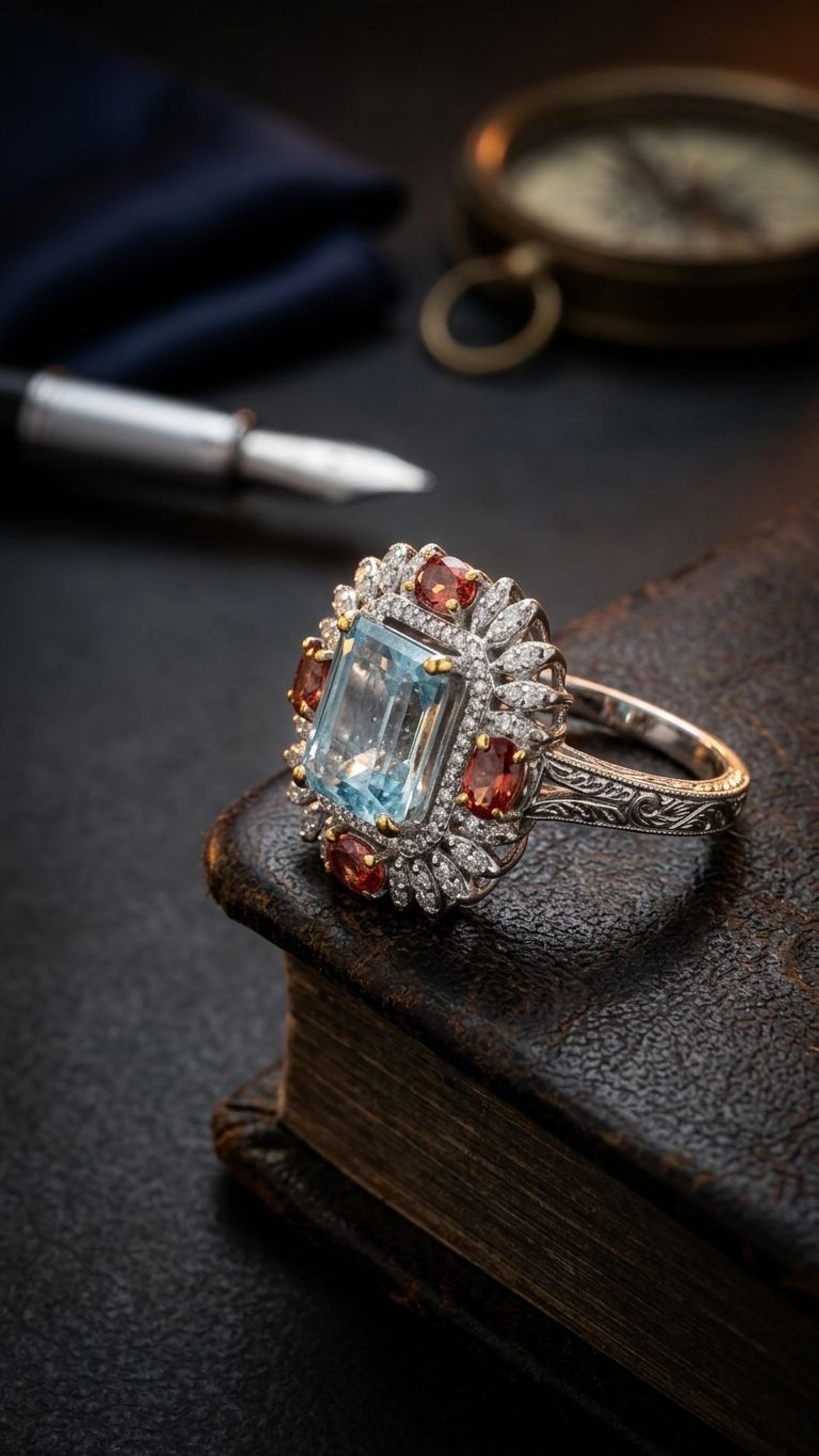 Aquamarine Multi Sapphire Ring view 3 — Rings in 92.5 Sterling Silver