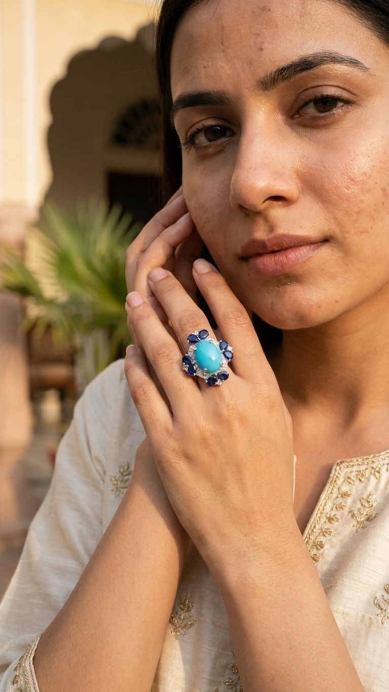 Blue Sapphire Rainbow Ring view 3 — Rings in 92.5 Sterling Silver