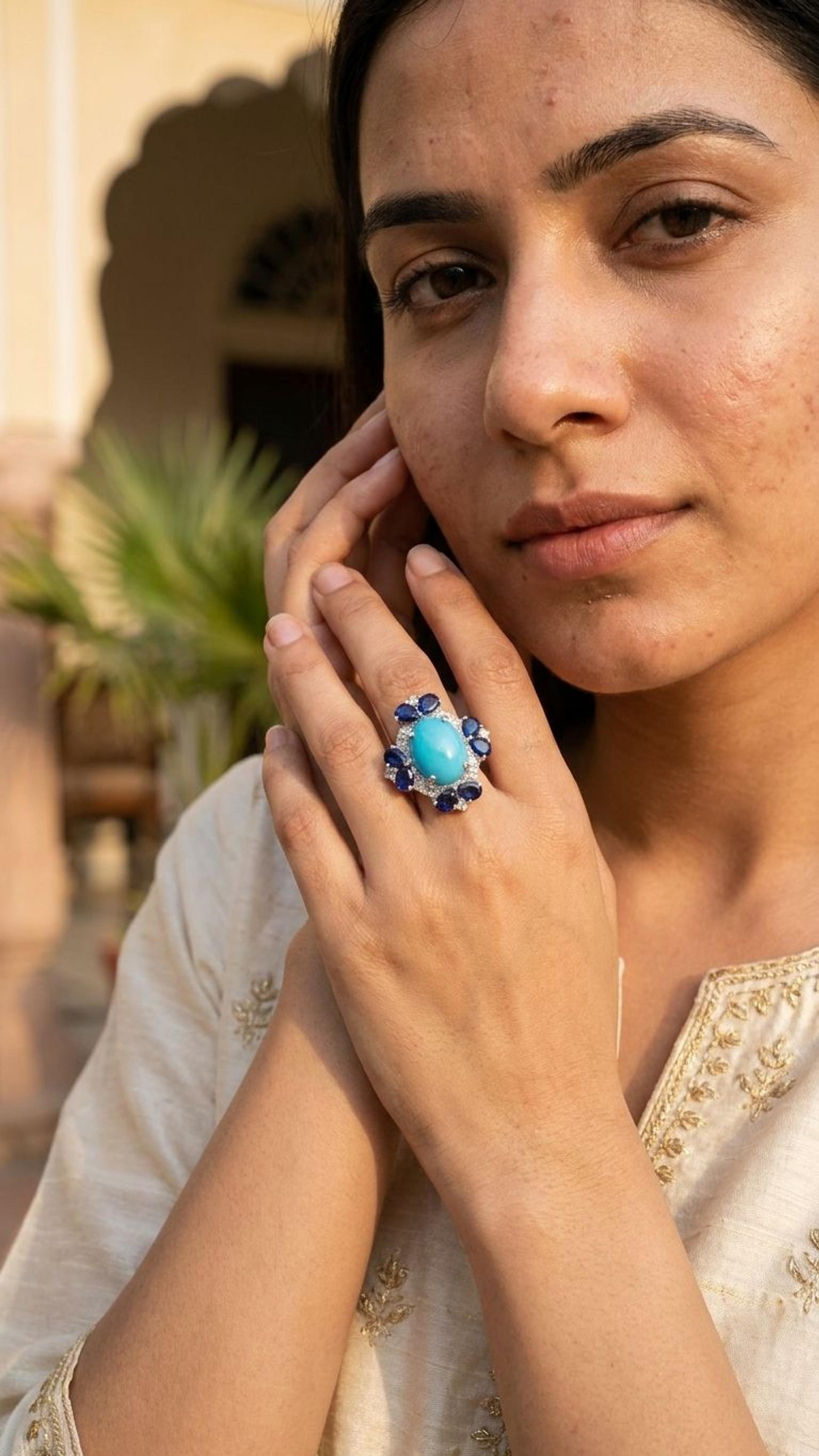 Blue Sapphire Rainbow Ring view 3 — Rings in 92.5 Sterling Silver