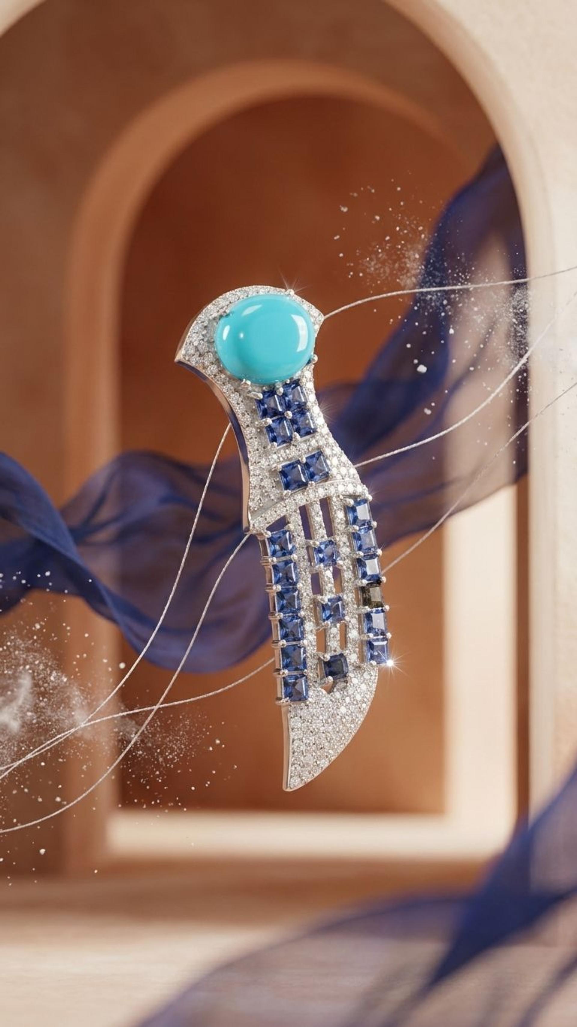 Blue Sapphire Turquoise Brooch view 2 — Brooches in 92.5 Sterling Silver