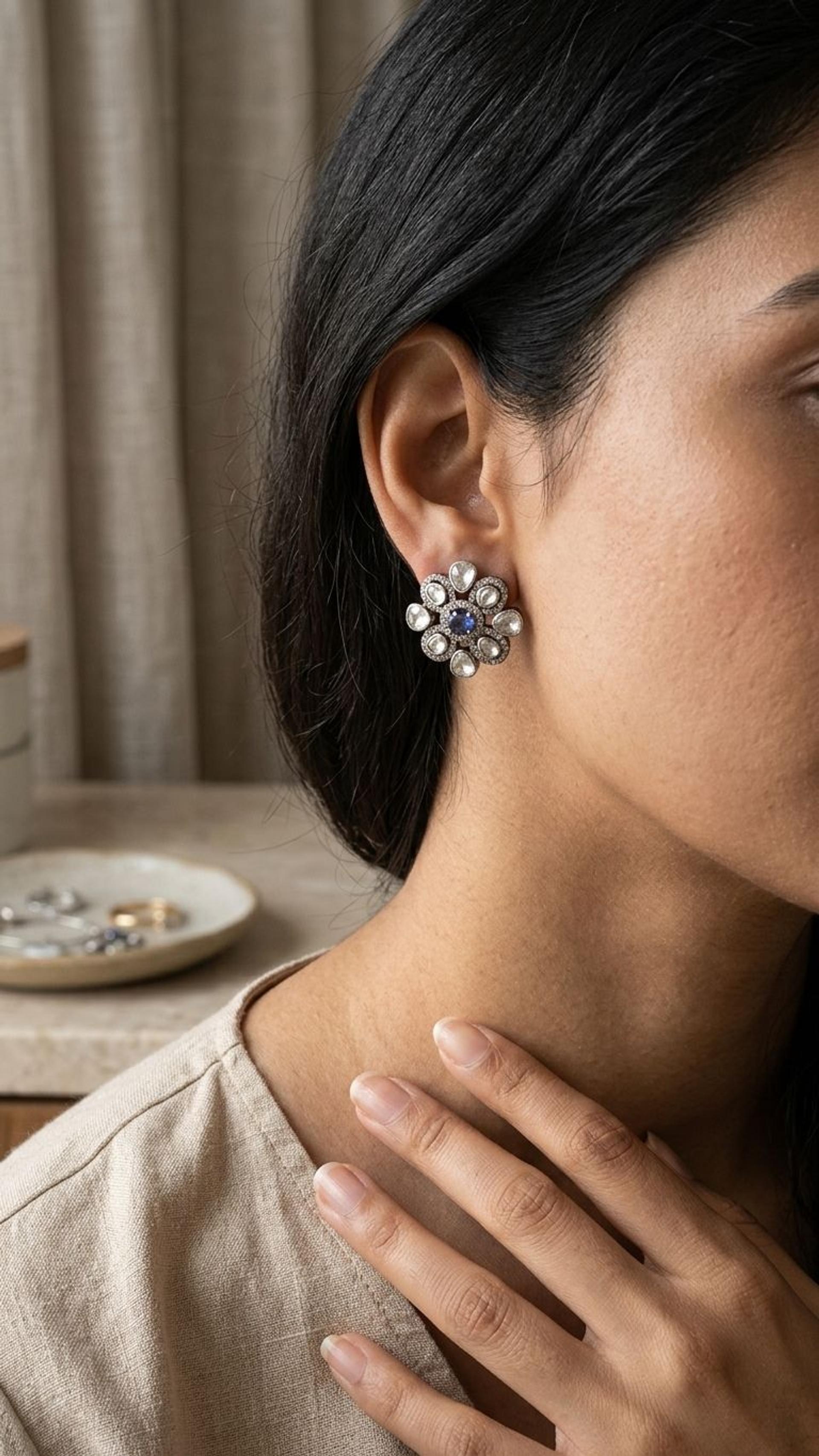 Tanzanite Stud view 4 — Studs in 92.5 Sterling Silver