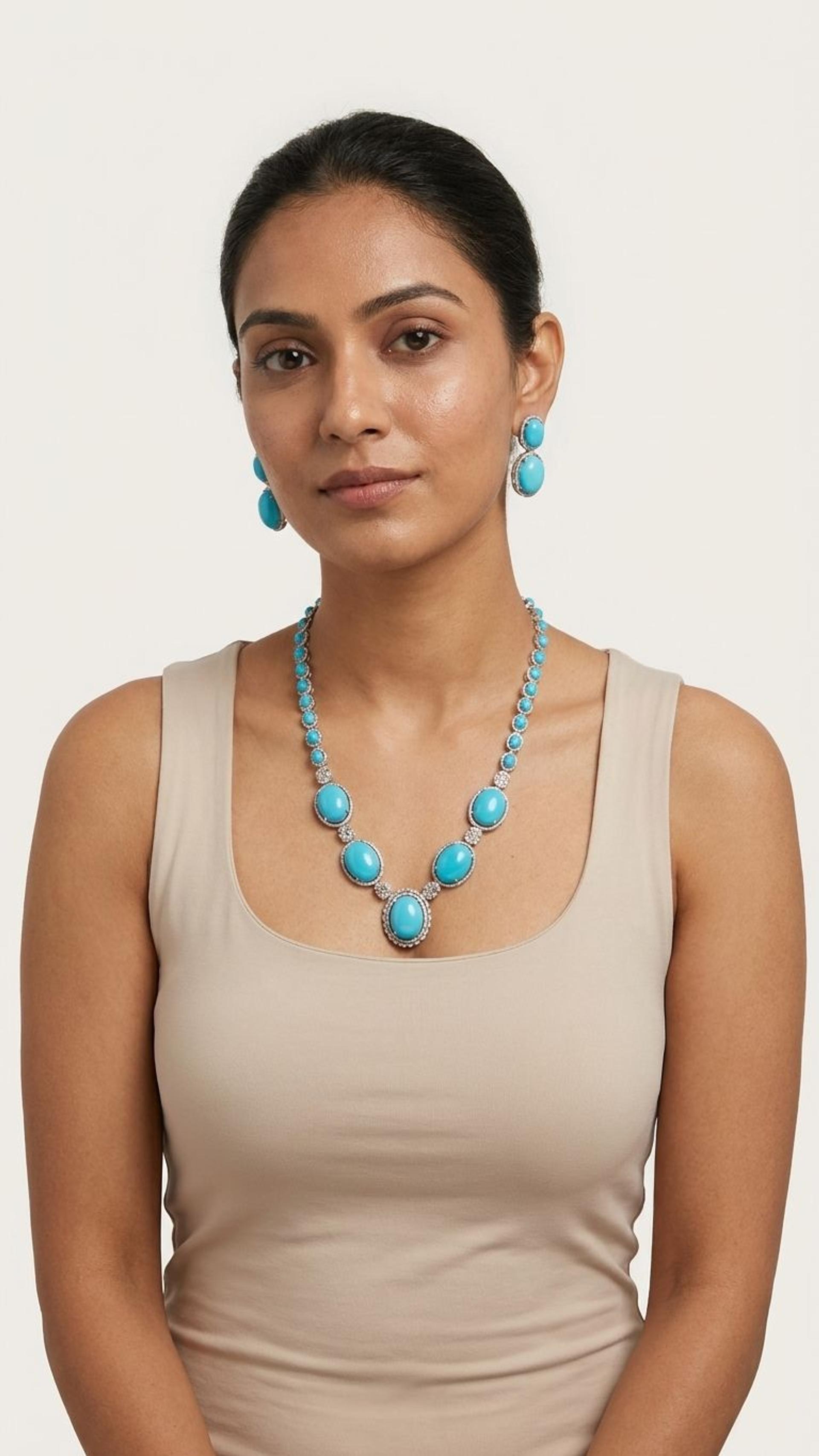 Turquoise Turquoise Necklace in 92.5 Sterling Silver — Surya Jewellers Jaipur