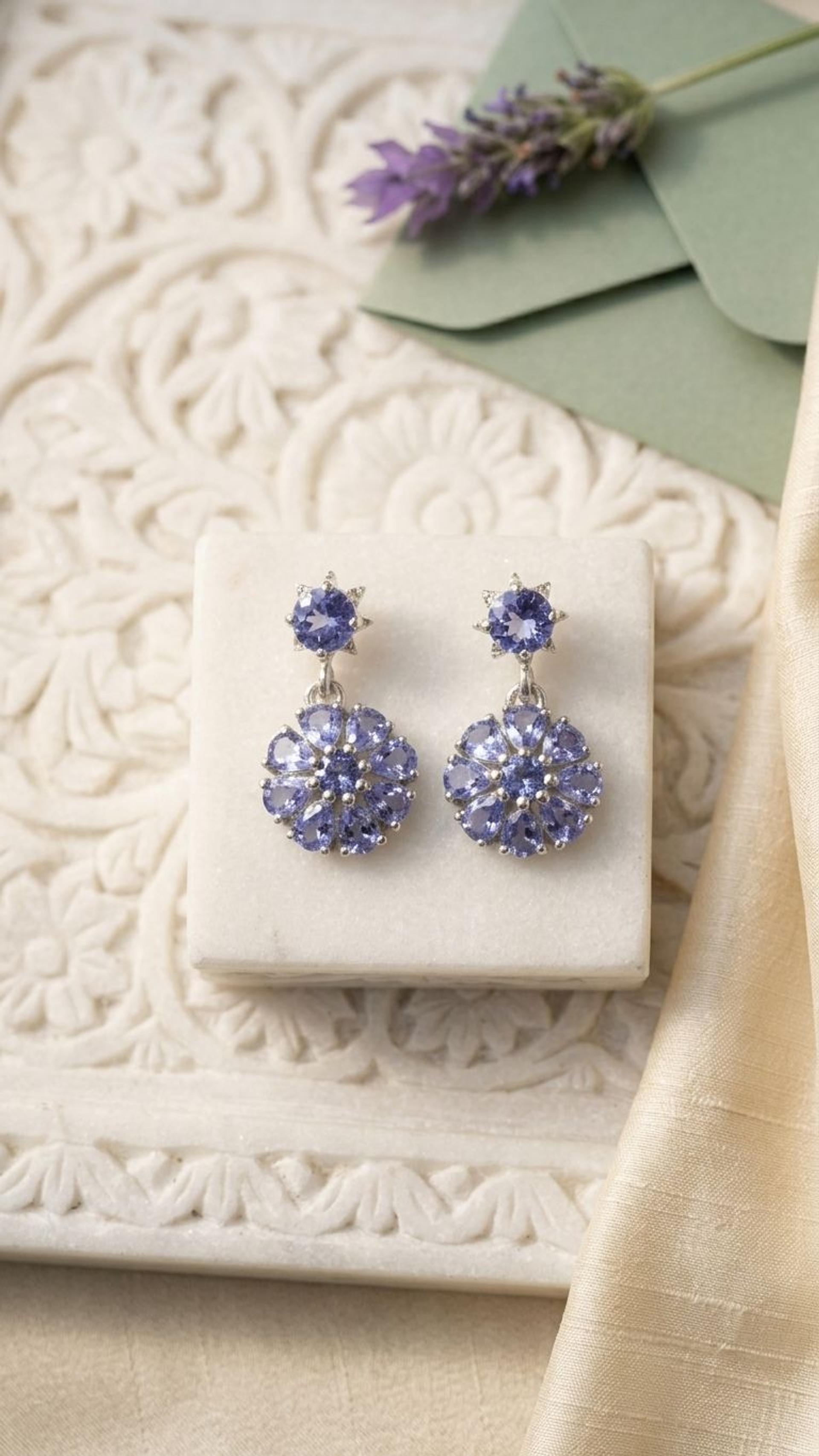 Tanzanite Earrings view 4 — Earrings in 92.5 Sterling Silver