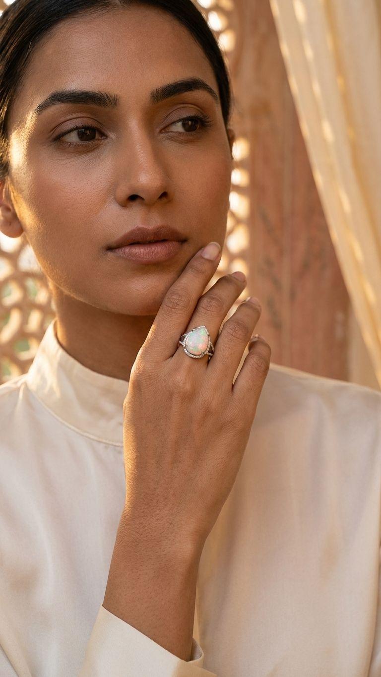 White opal White Opal Ring in 92.5 Sterling Silver — Surya Jewellers Jaipur