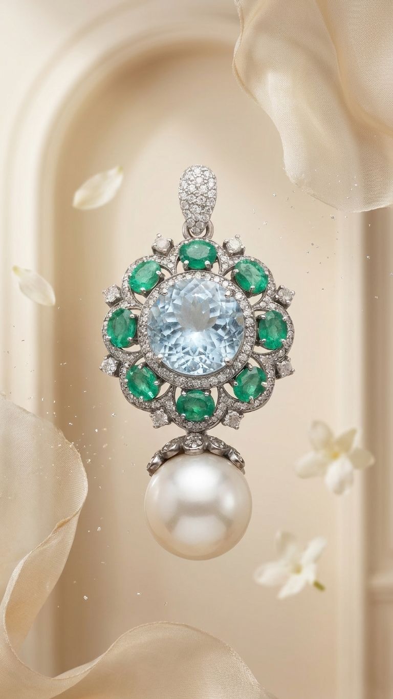 Aquamarine Emerald Pendant view 4 — Pendants in 92.5 Sterling Silver
