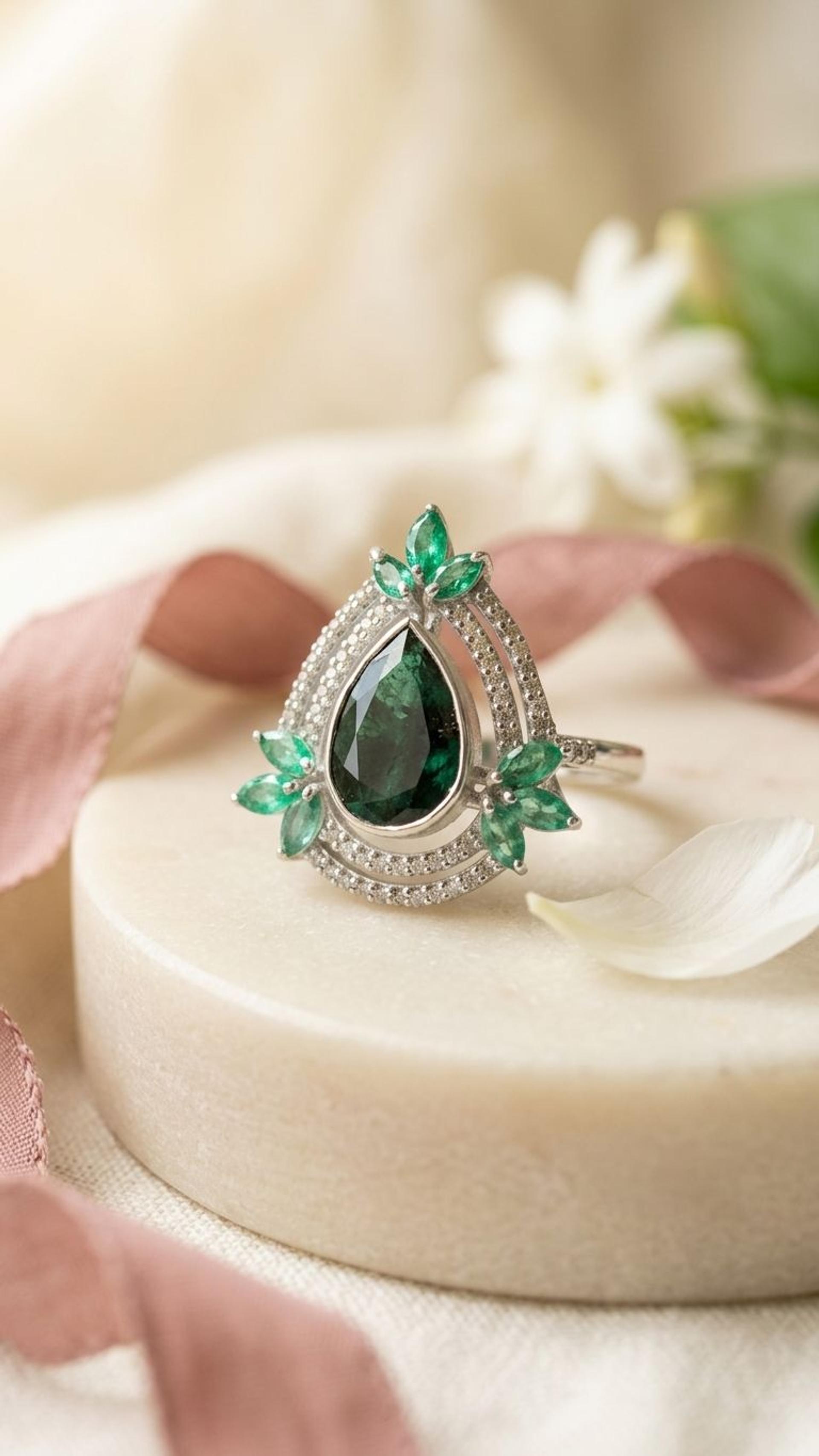 Emerald Ring view 2 — Rings in 92.5 Sterling Silver