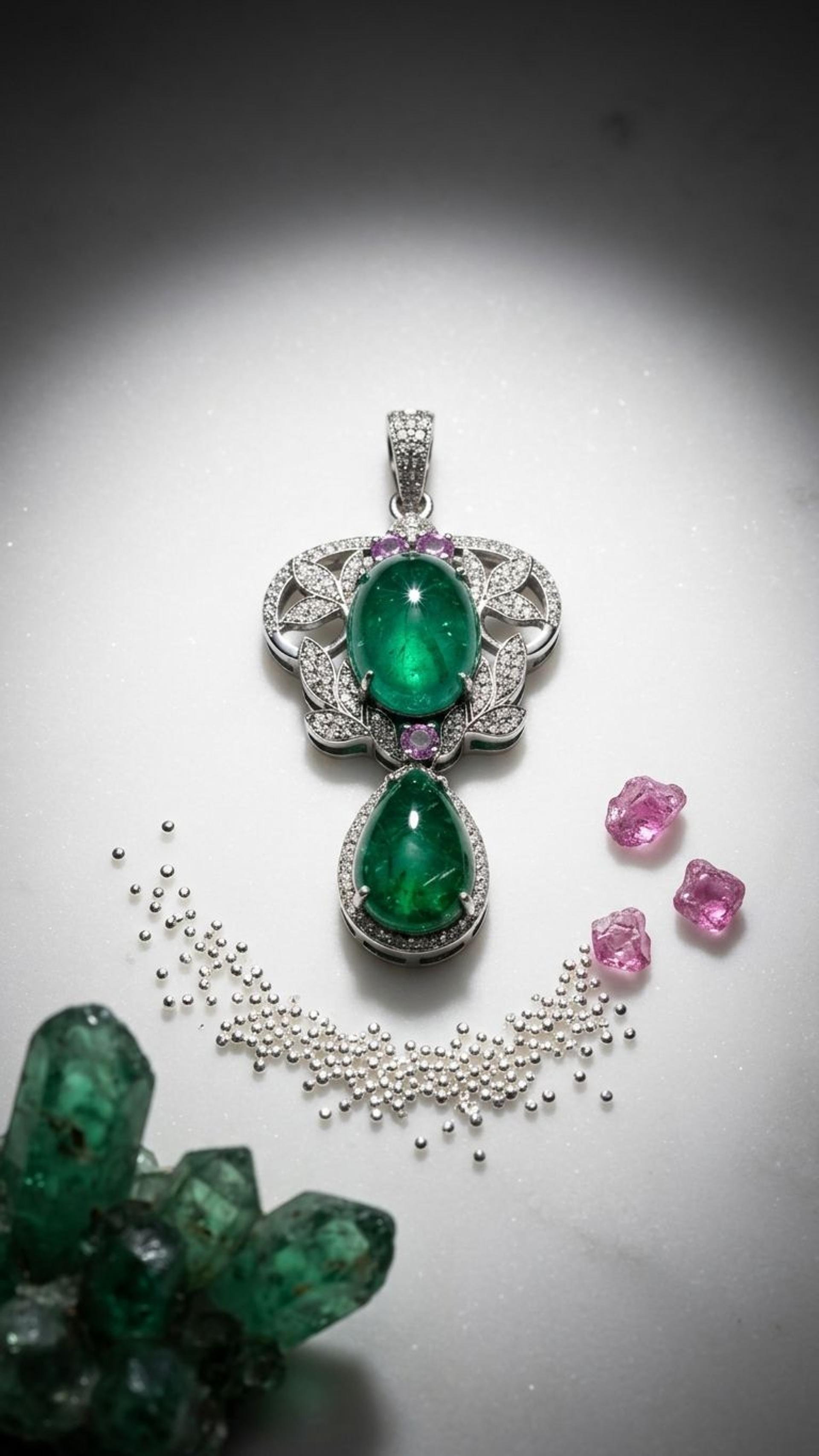 Emerald Emerald Pink Sapphire Pendant in 92.5 Sterling Silver — Surya Jewellers Jaipur