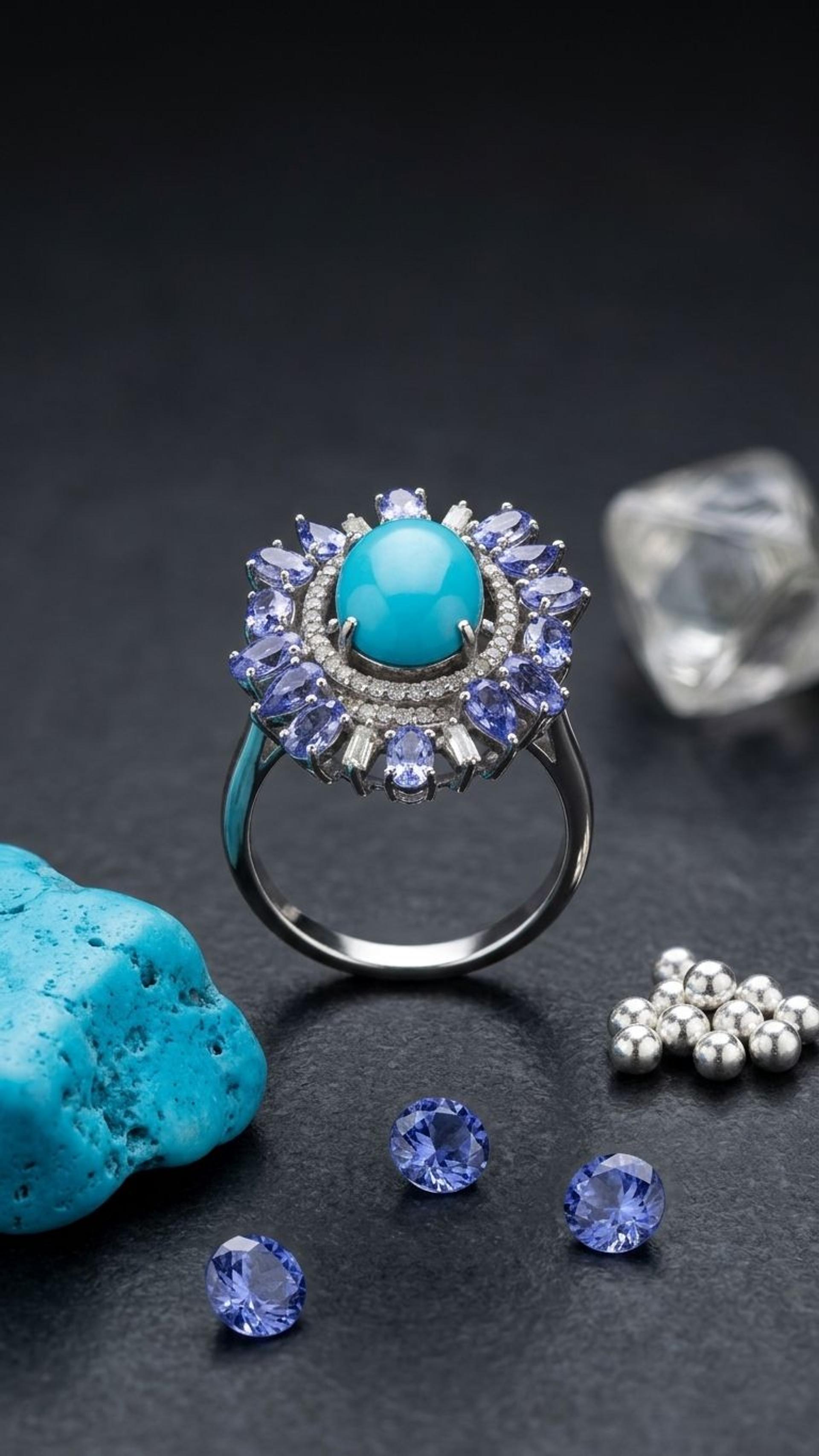 Turquoise Turquoise Tanzanite Ring in 92.5 Sterling Silver — Surya Jewellers Jaipur