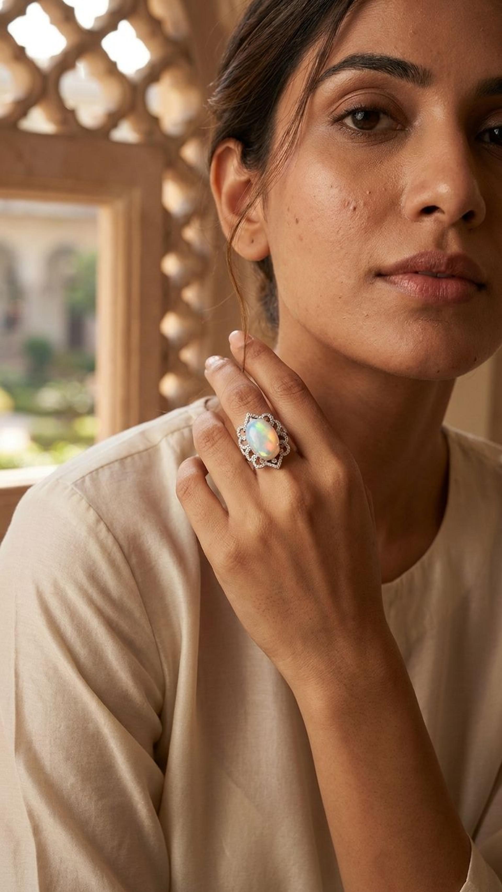 White Opal Ring view 2 — Rings in 92.5 Sterling Silver