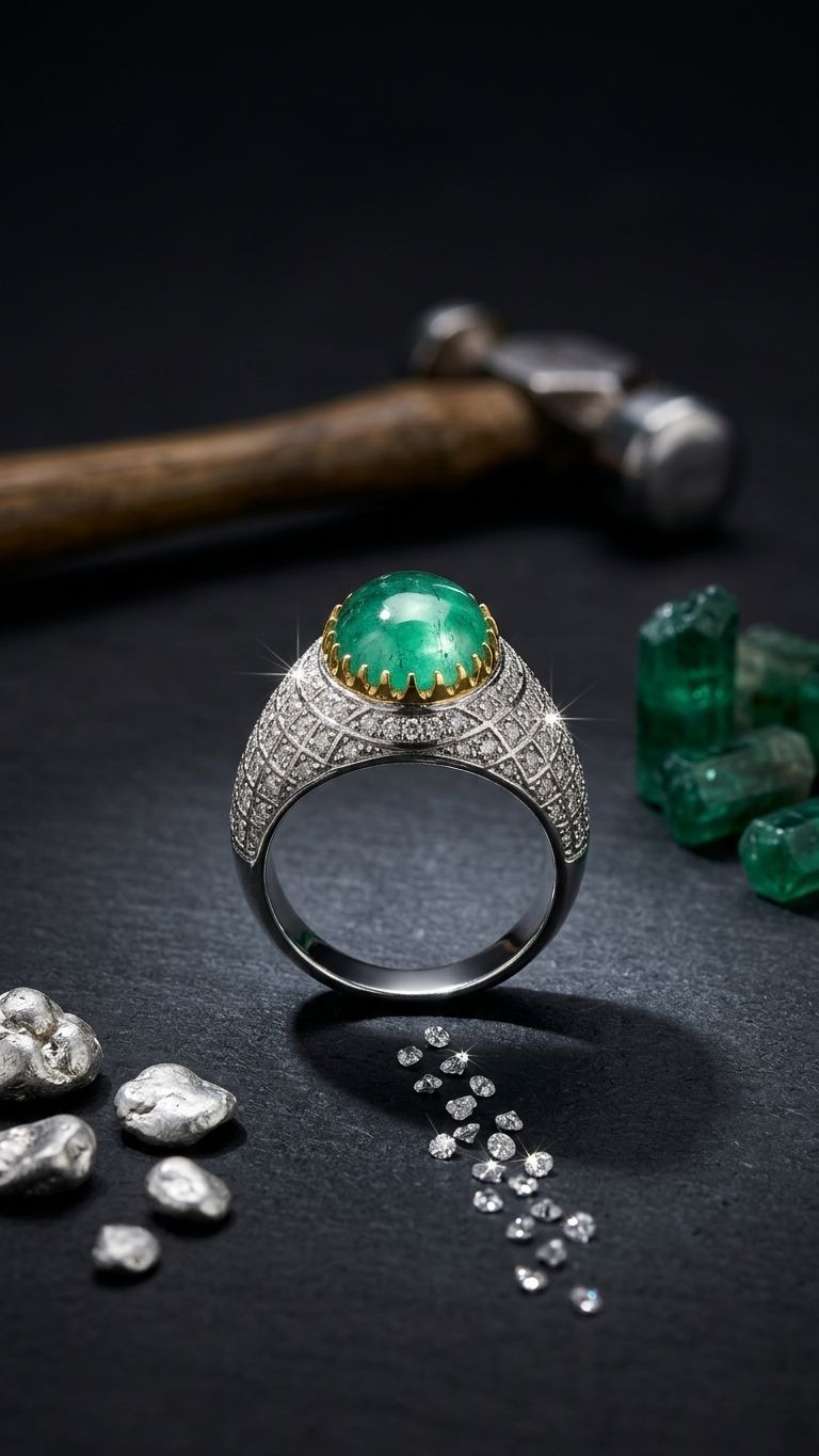 Emerald Ring view 3 — Rings in 92.5 Sterling Silver