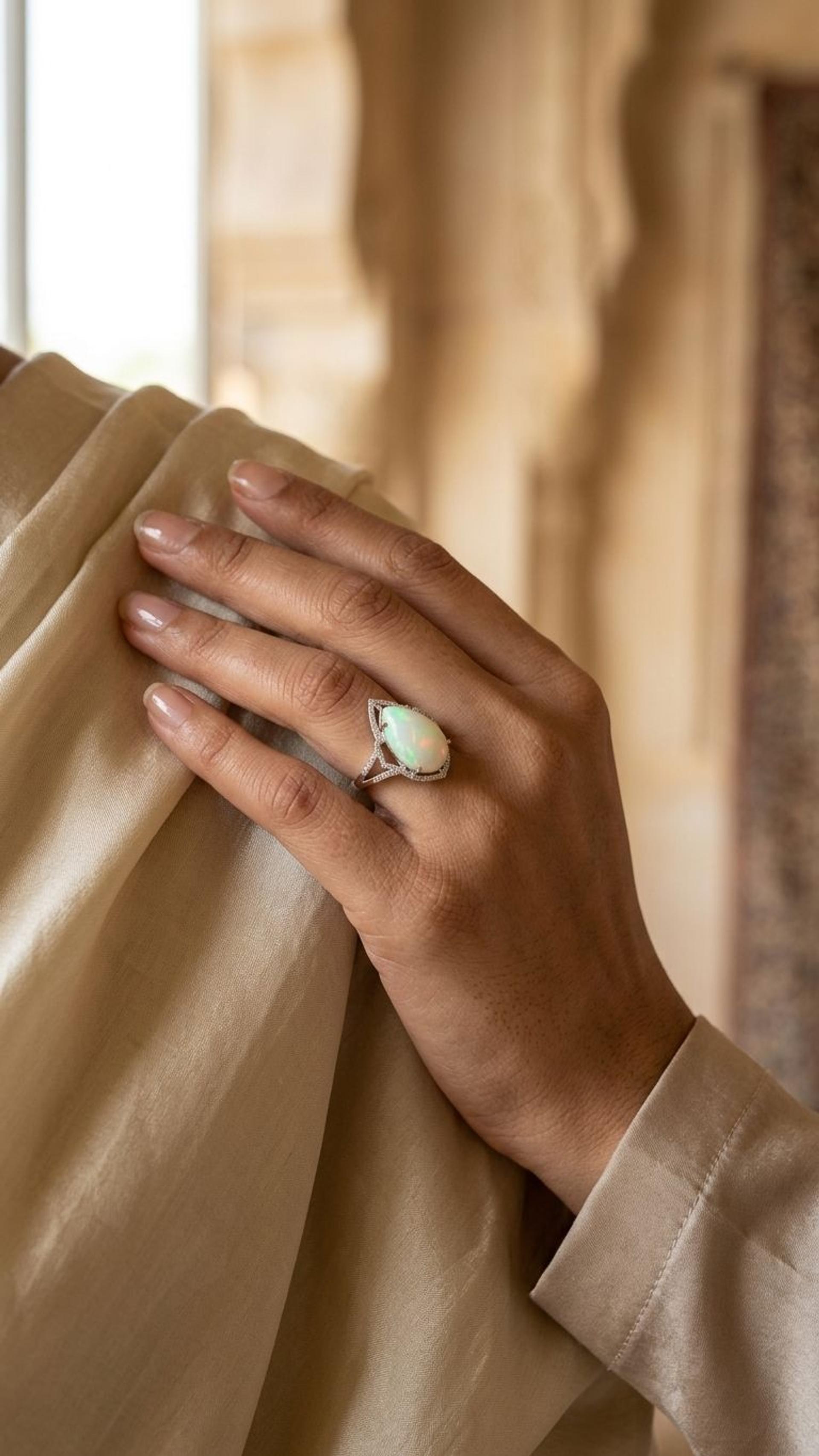 White Opal Ring view 2 — Rings in 92.5 Sterling Silver