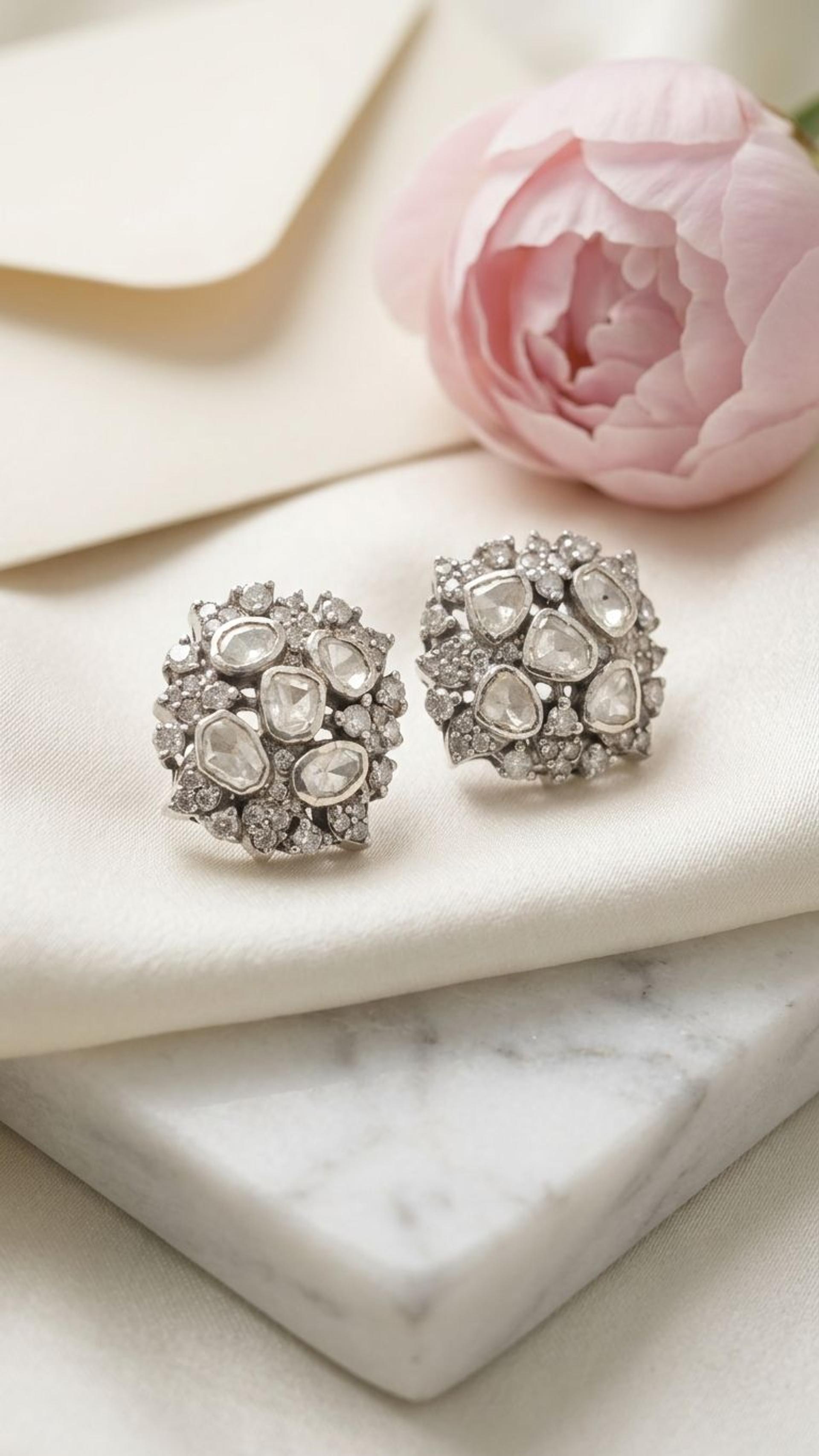 Diamond Polki Stud — 92.5 Sterling Silver