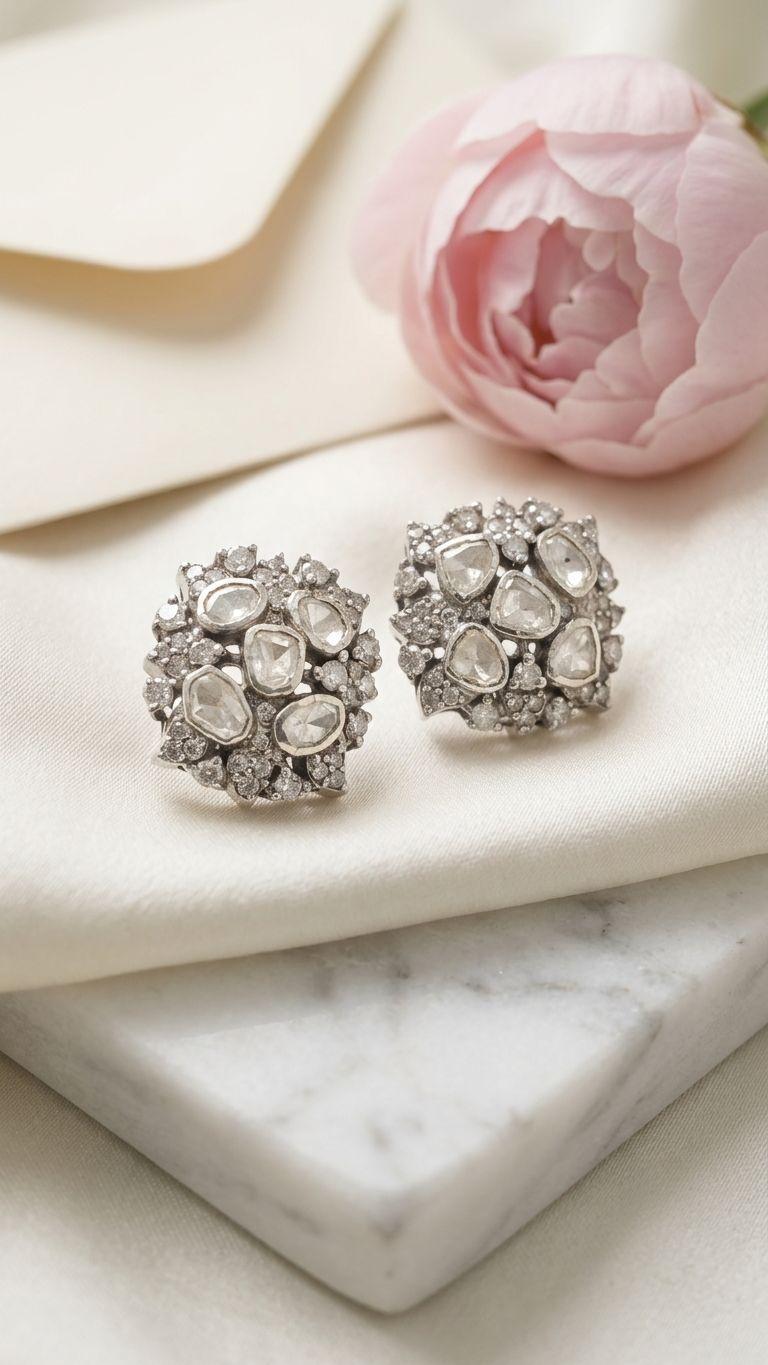 Diamond Polki Stud — 92.5 Sterling Silver