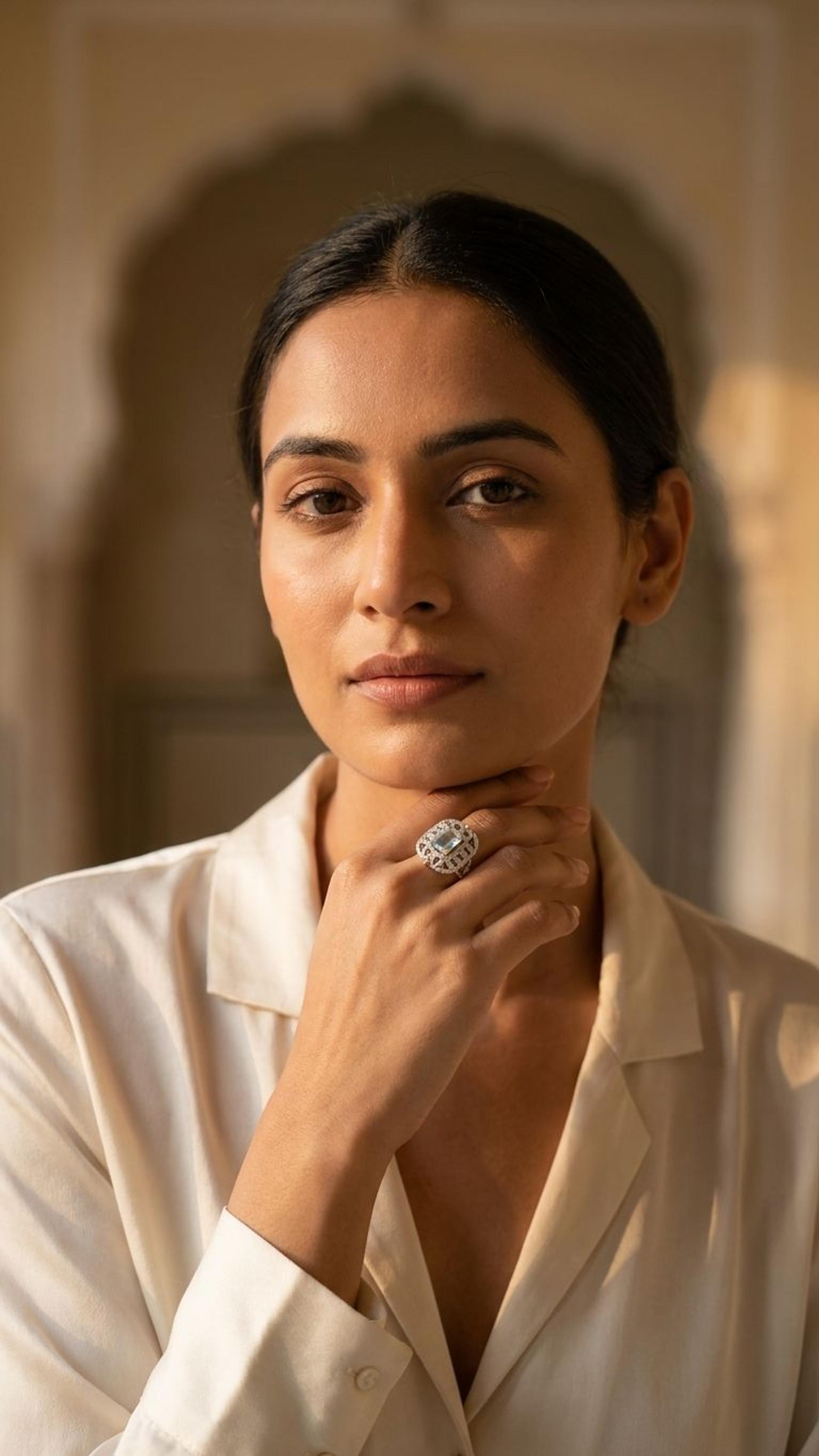 Aquamarine Aquamarine Ring in 92.5 Sterling Silver — Surya Jewellers Jaipur