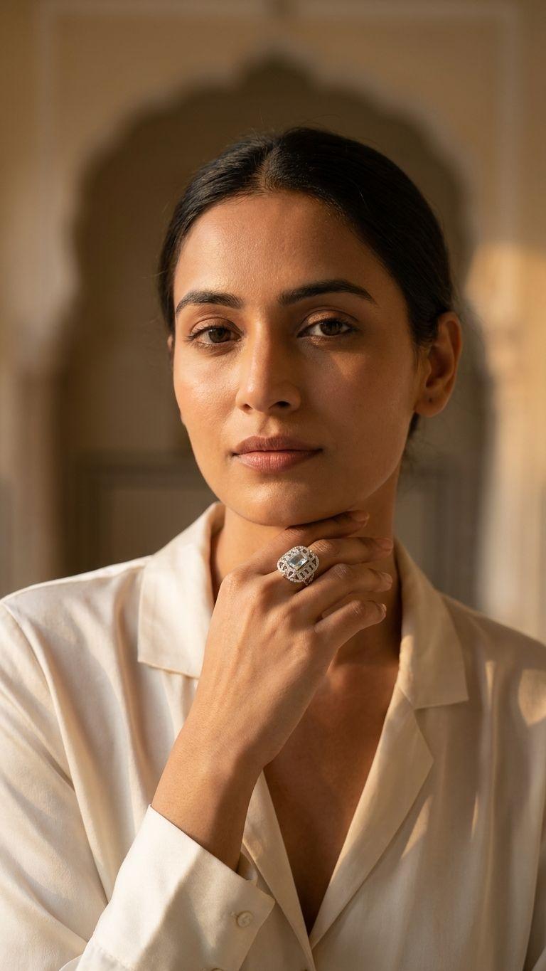Aquamarine Aquamarine Ring in 92.5 Sterling Silver — Surya Jewellers Jaipur