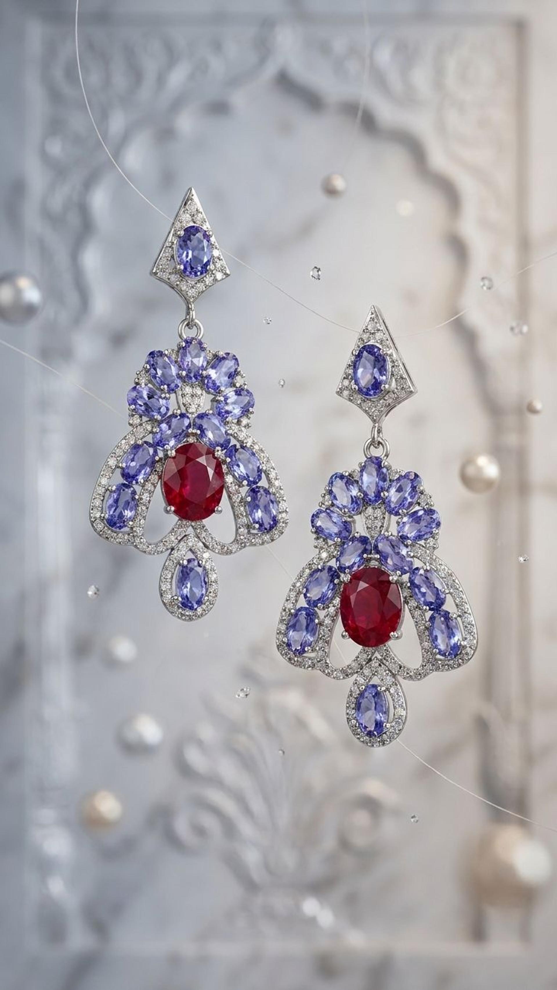 Ruby Tanzanite Earrings view 2 — Earrings in 92.5 Sterling Silver