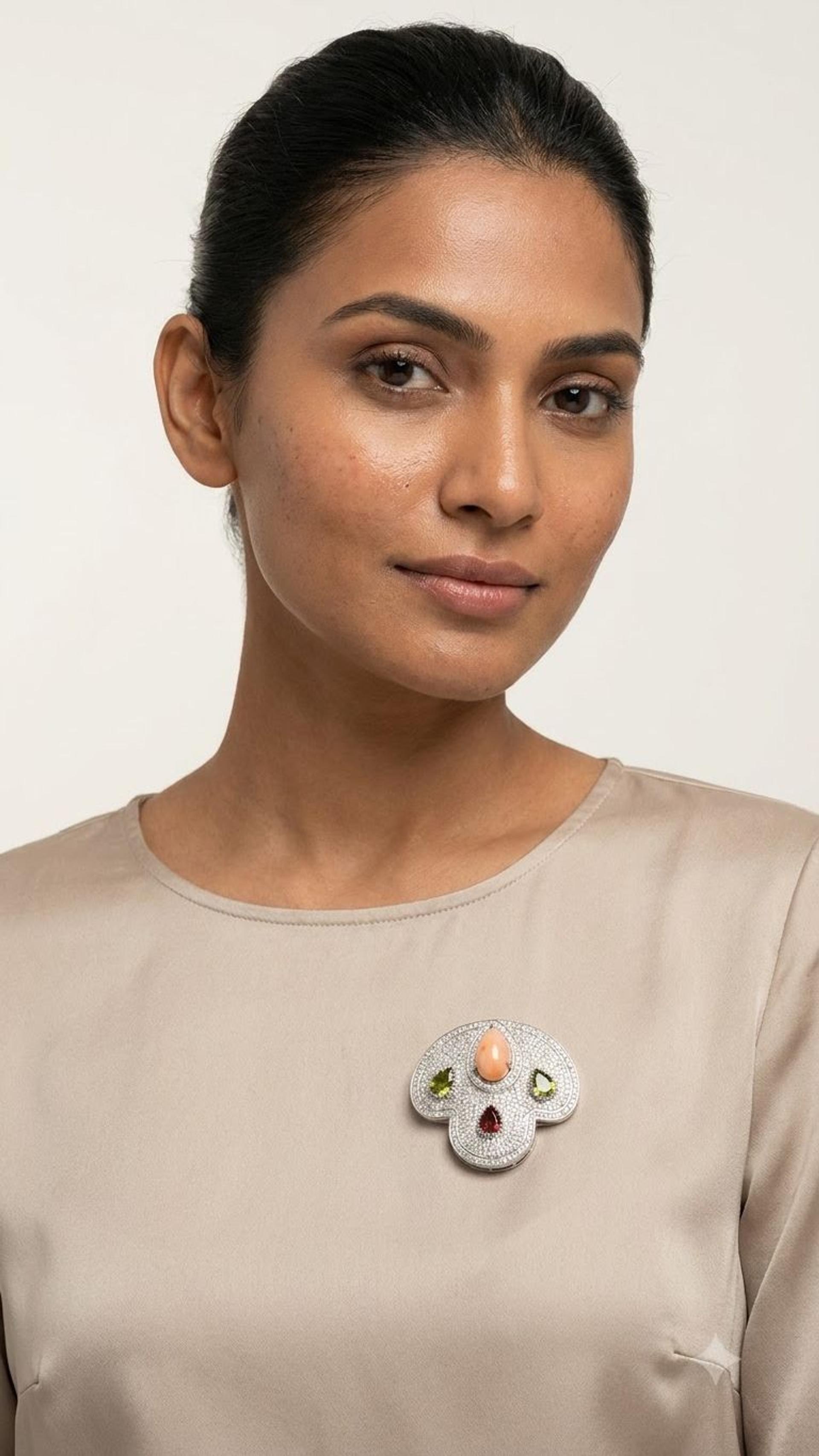 Coral Tourmaline Brooche view 4 — Brooches in 92.5 Sterling Silver