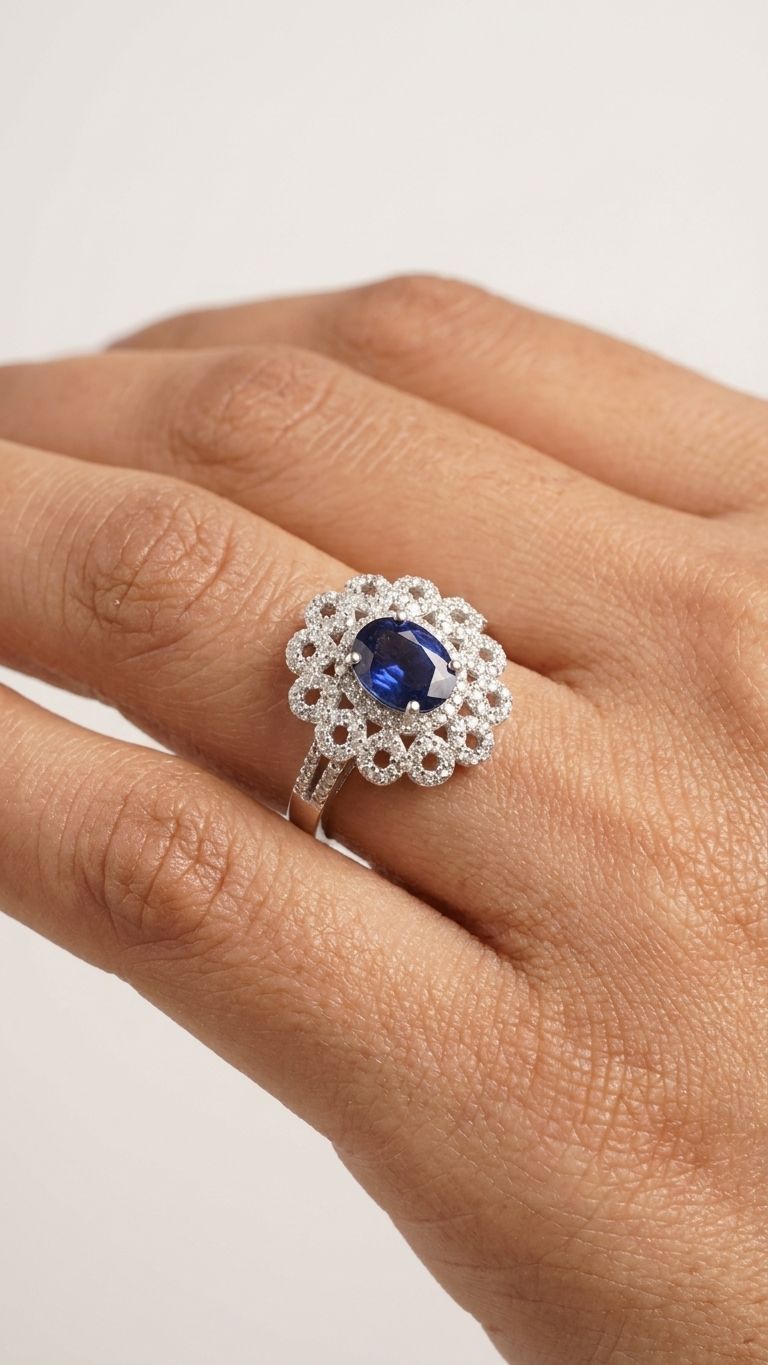 Blue Sapphire Ring view 2 — Rings in 92.5 Sterling Silver
