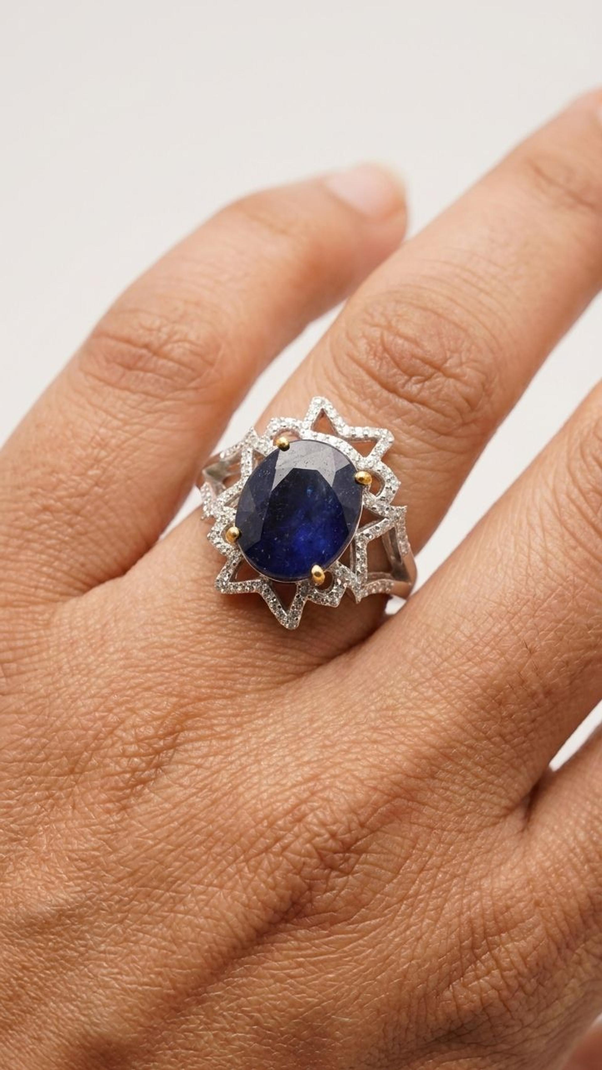 Blue Sapphire Defuse Ring view 2 — Rings in 92.5 Sterling Silver
