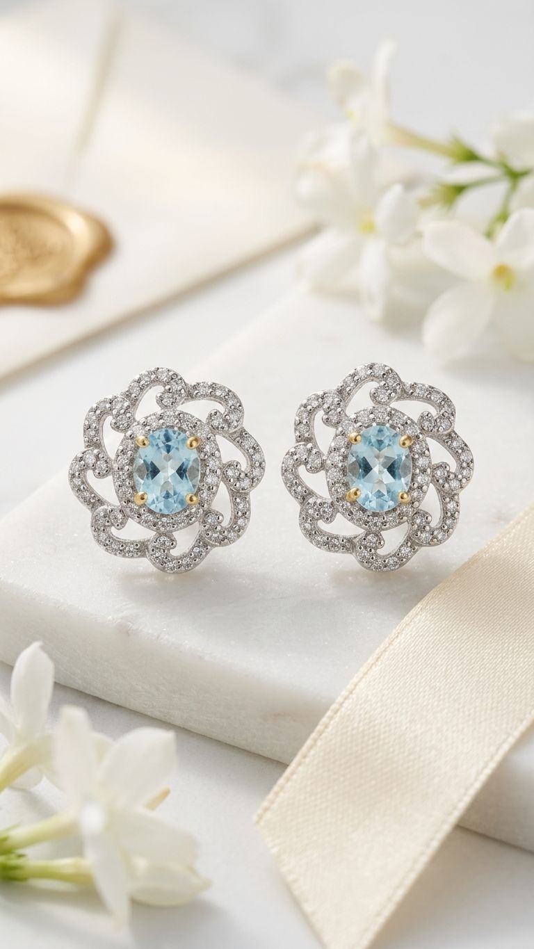 Aquamarine Stud view 3 — Studs in 92.5 Sterling Silver