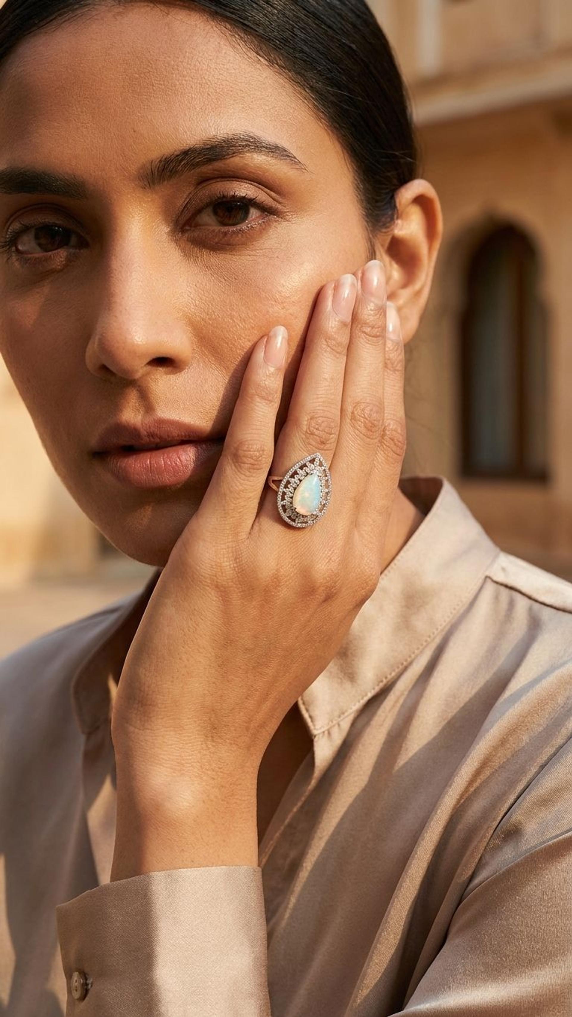 White opal White Opal Ring in 92.5 Sterling Silver — Surya Jewellers Jaipur