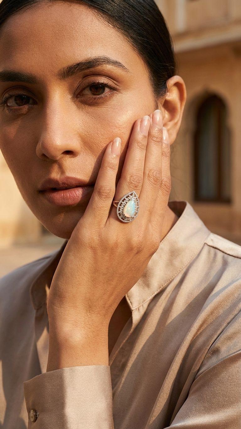 White opal White Opal Ring in 92.5 Sterling Silver — Surya Jewellers Jaipur