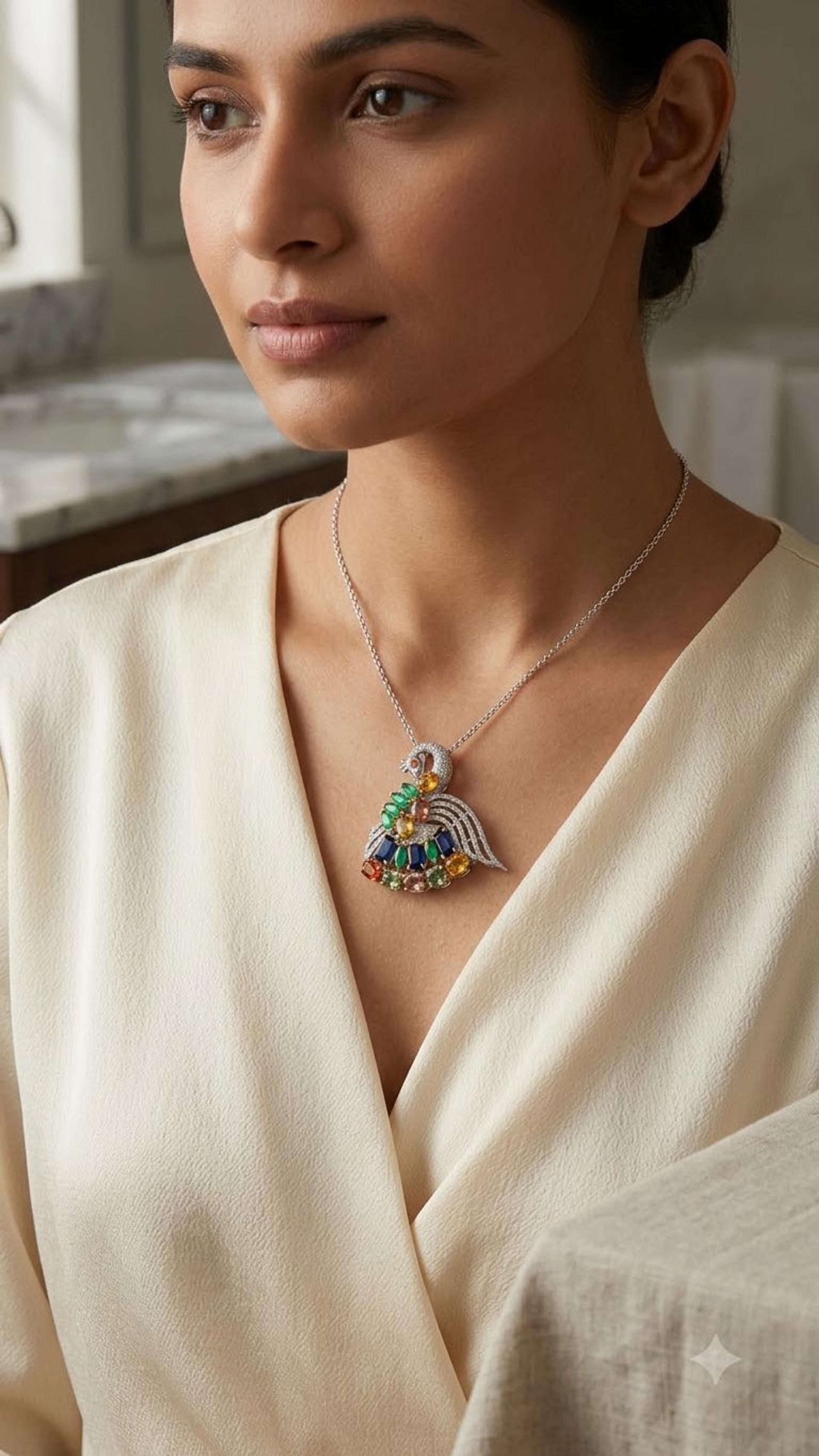Multi Sapphire Brooche view 3 — Brooches in 92.5 Sterling Silver