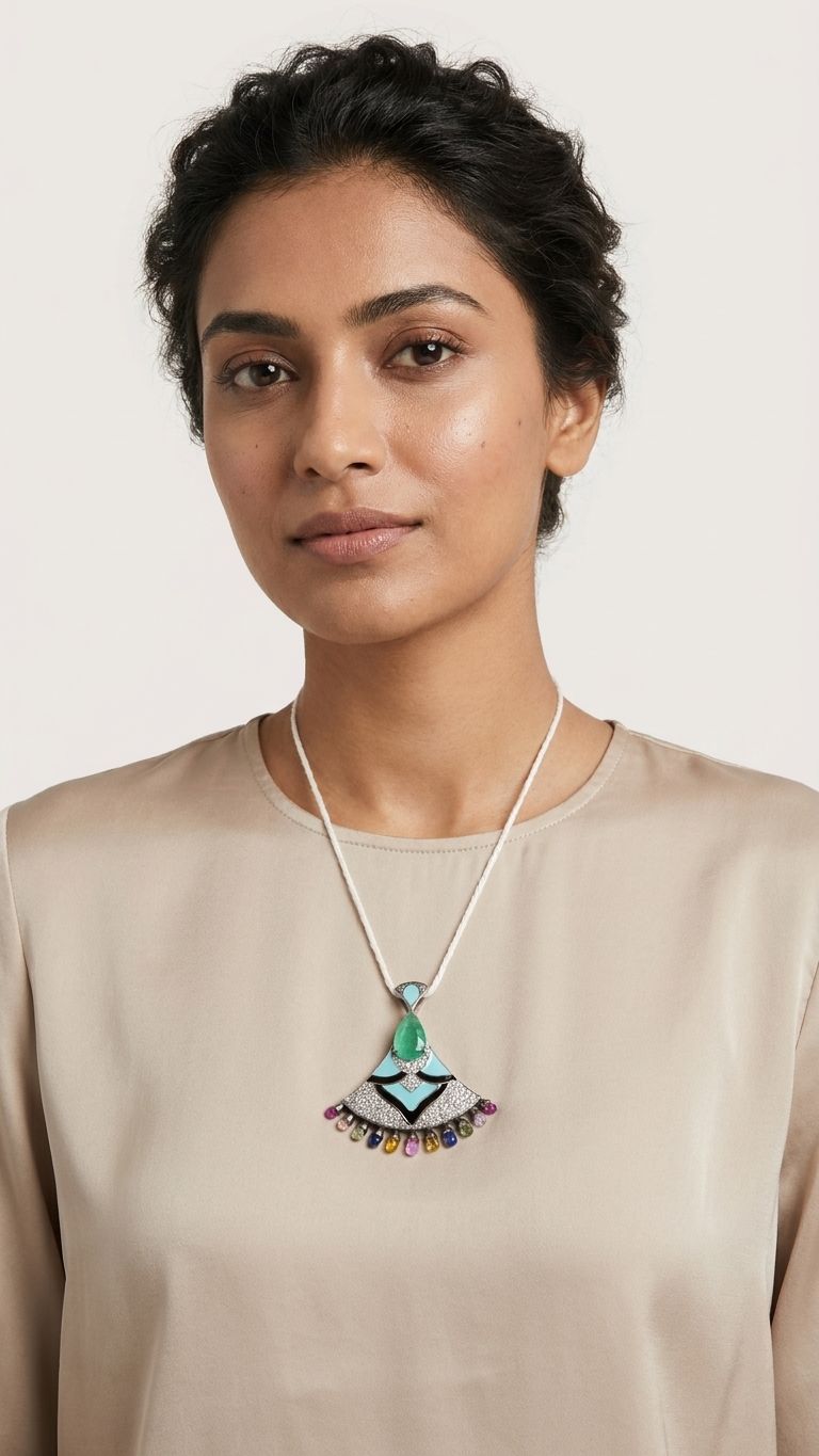 Emerald Multi sapphire Pendant view 2 — Pendants in 92.5 Sterling Silver