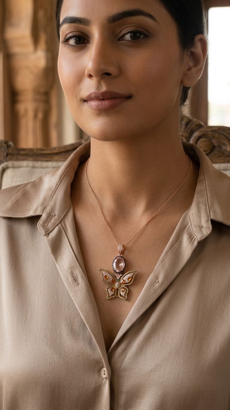 Morganite Stone Orange Shapphire Pendant view 3 — Pendants in 92.5 Sterling Silver