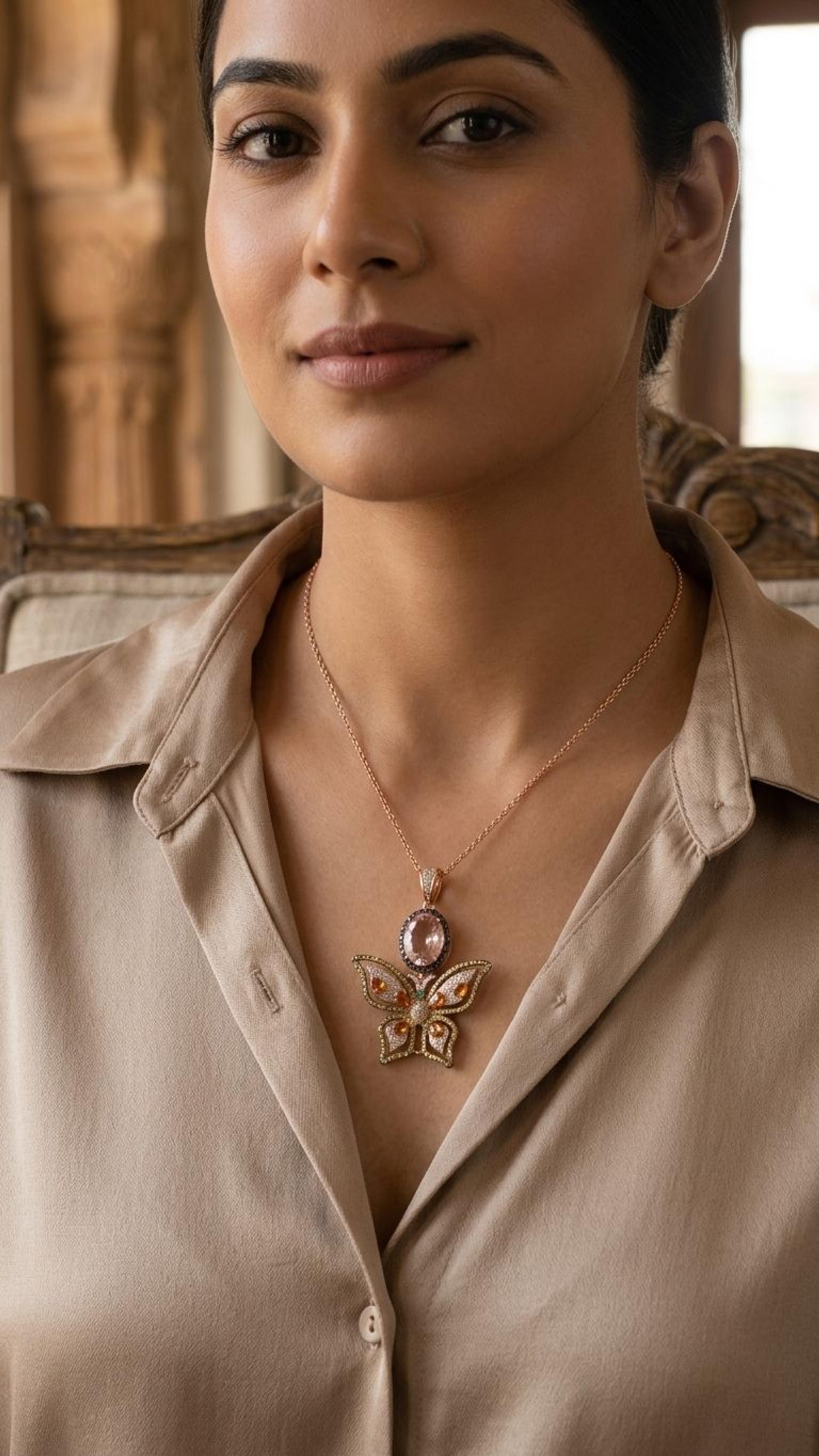 Morganite Stone Orange Sapphire Pendant view 3 — Pendants in 92.5 Sterling Silver
