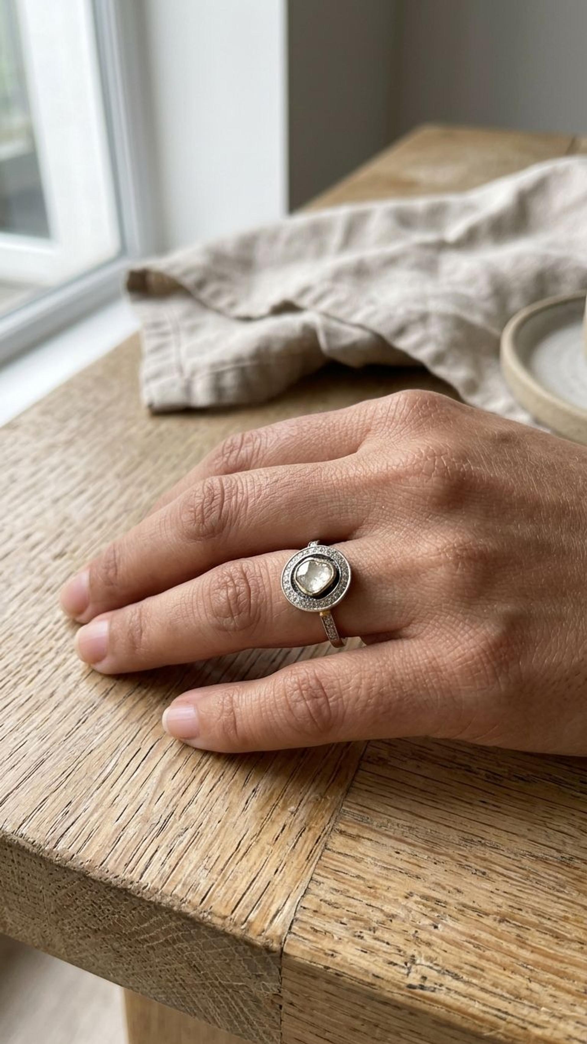 Diamond Polki Ring view 3 — Rings in 92.5 Sterling Silver