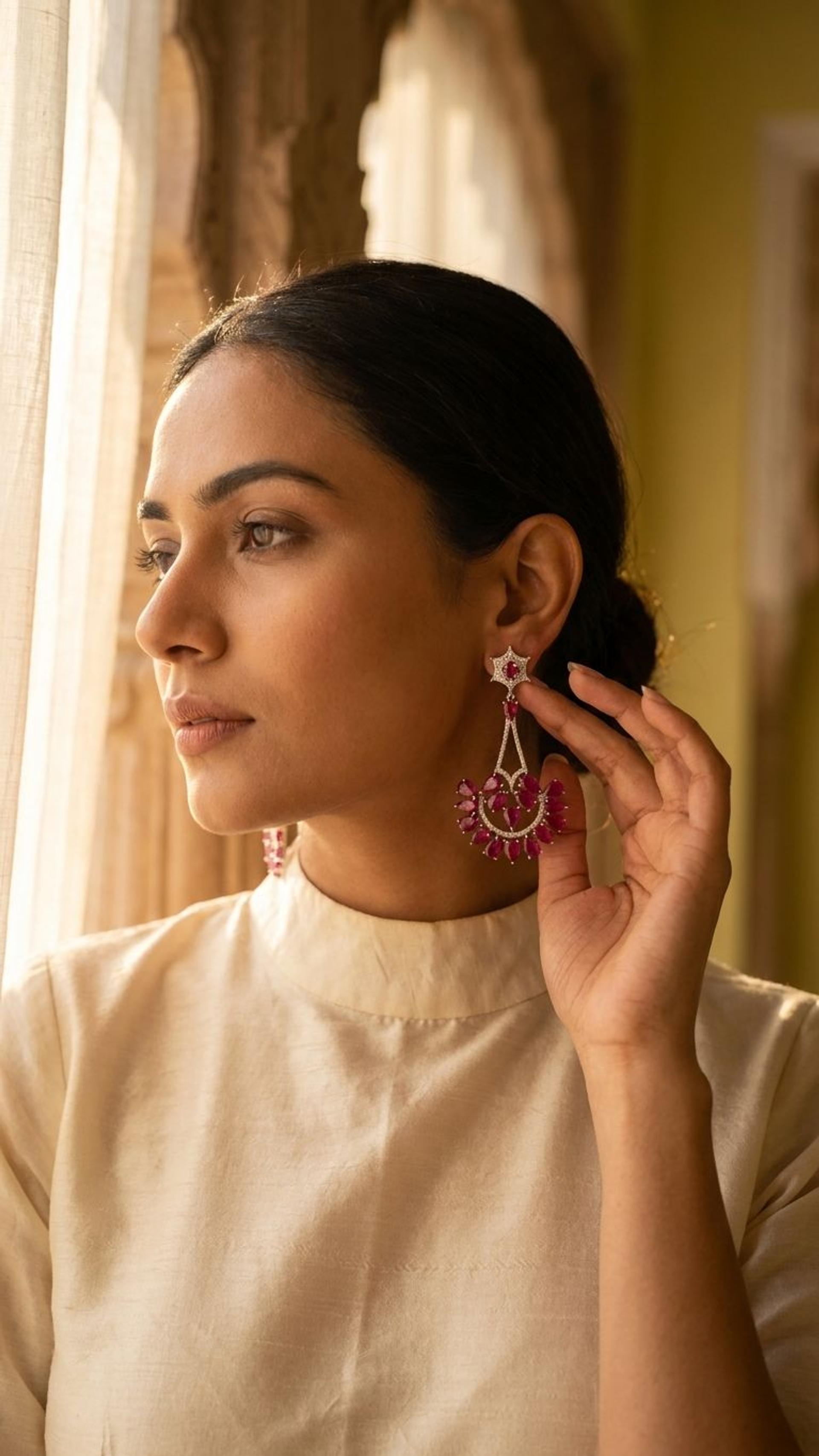 Ruby Ruby Earrings in 92.5 Sterling Silver — Surya Jewellers Jaipur