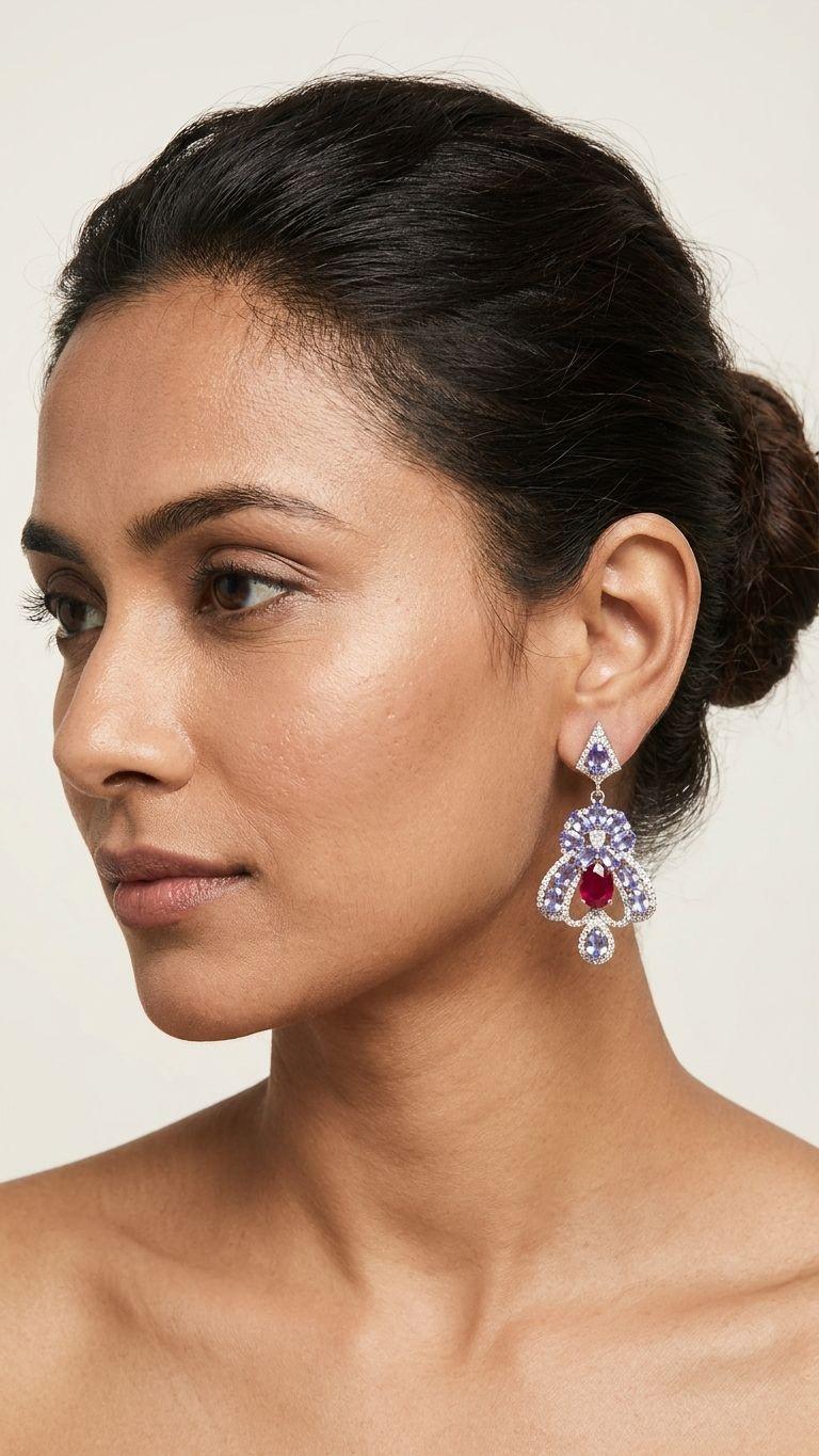 Ruby Ruby Tanzanite Earrings in 92.5 Sterling Silver — Surya Jewellers Jaipur